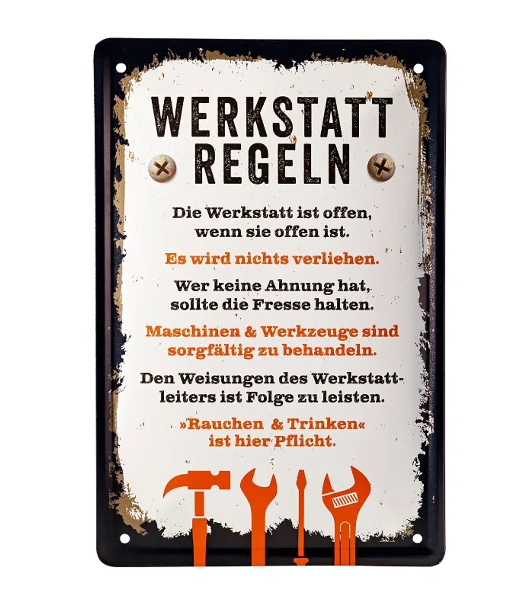 Blechschild "werkstatt-regeln