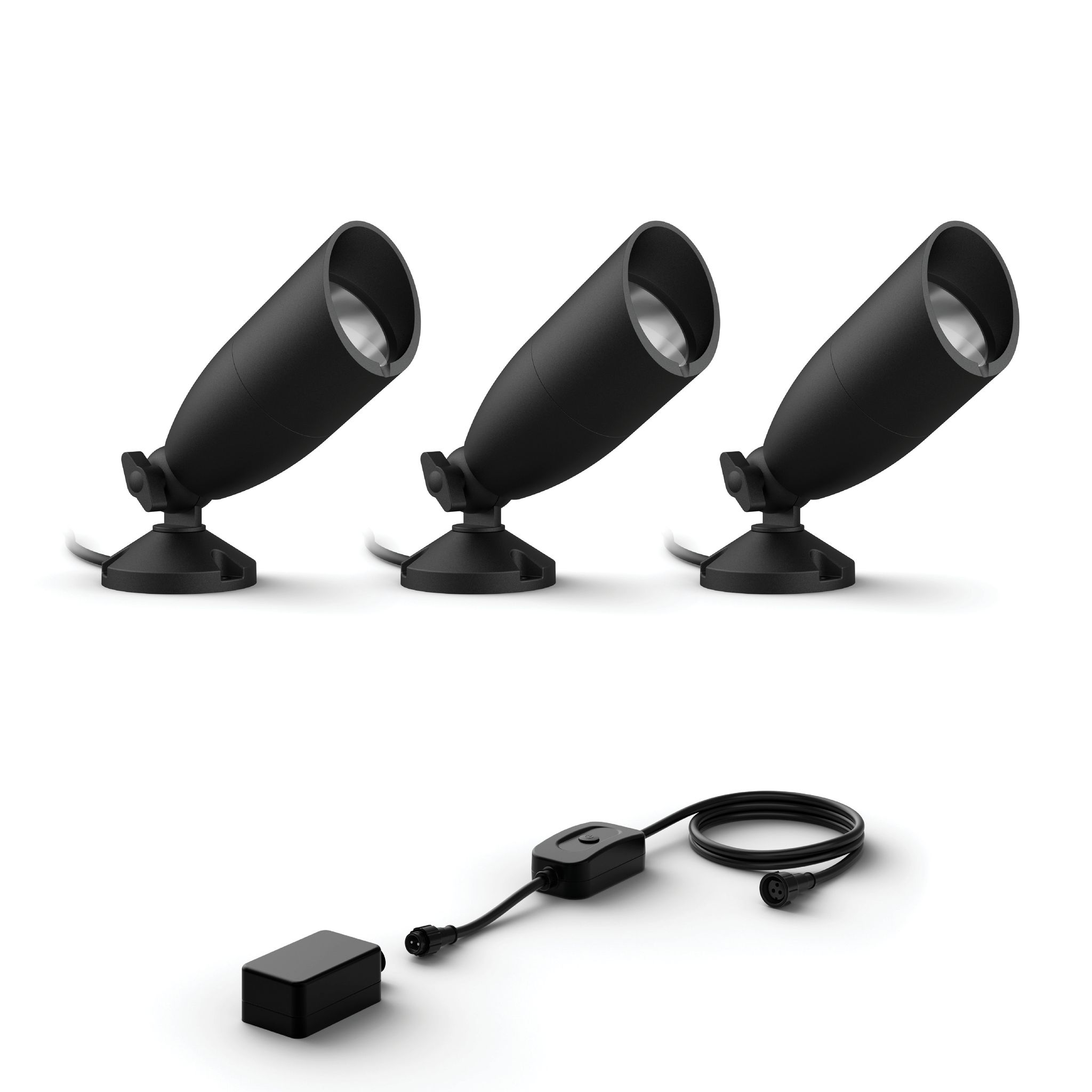 Wiz Gartenstrahler Basis Set Mit 3 Gartenstrahler (schwarz) Weißes Und Farbiges Licht - Inkl. Stromkabel - Smarte Led Beleuchtung - Wlan