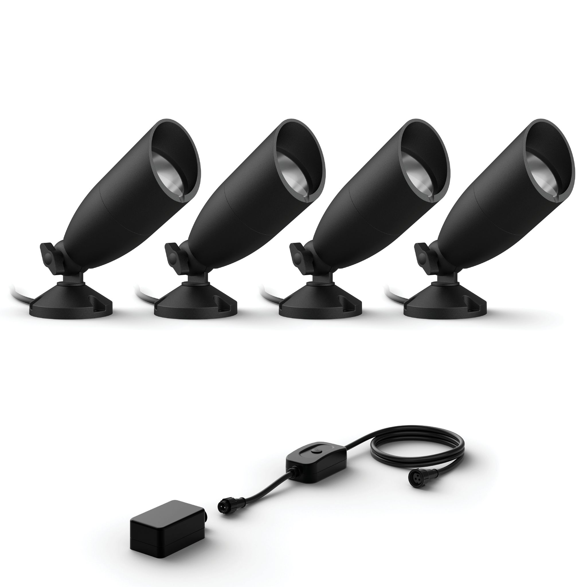 Wiz Gartenstrahler Basis Set Mit 4 Gartenstrahler (schwarz) Weißes Und Farbiges Licht - Inkl. Stromkabel - Smarte Led Beleuchtung - Wlan