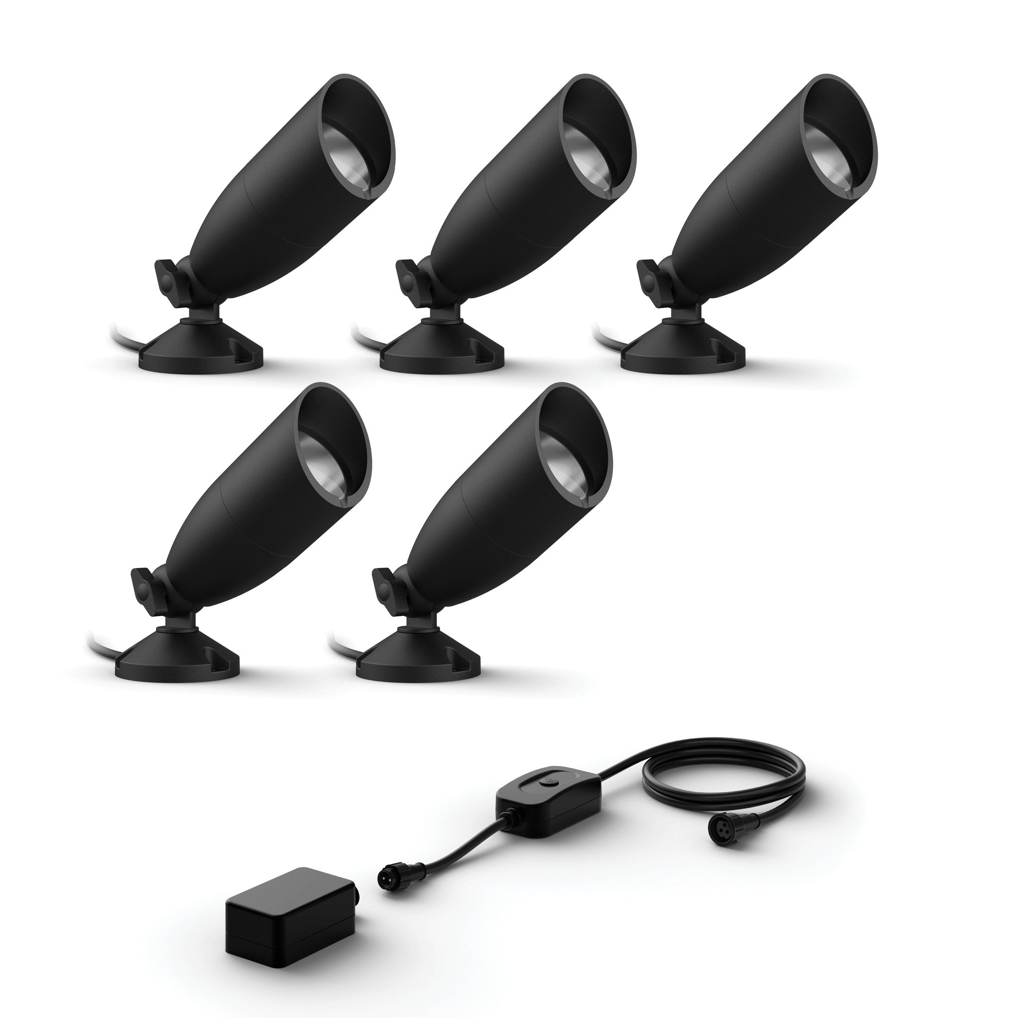 Wiz Gartenstrahler Basis Set Mit 5 Gartenstrahler (schwarz) Weißes Und Farbiges Licht - Inkl. Stromkabel - Smarte Led Beleuchtung - Wlan