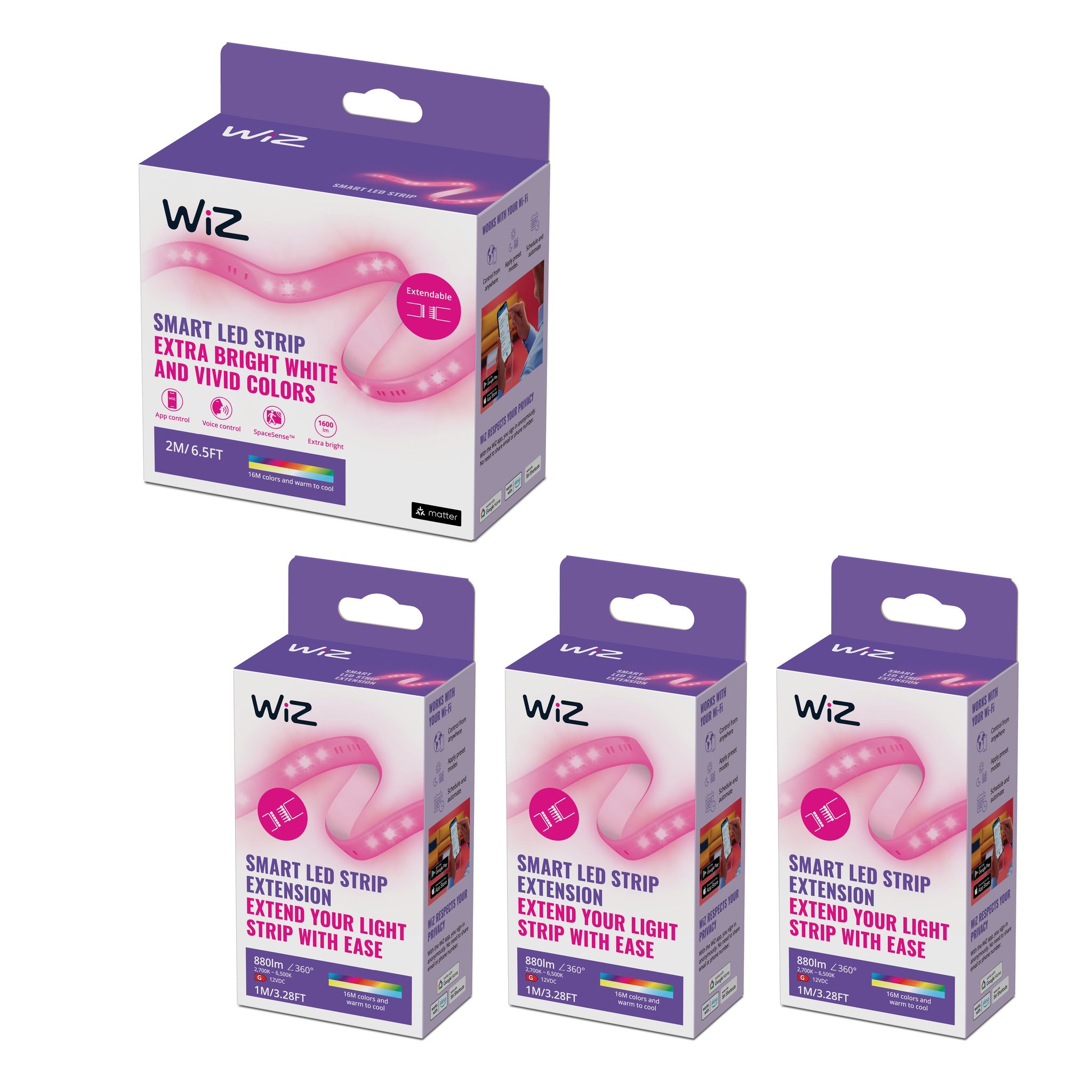 Wiz Led Streifen 5 Meter Weißes Und Farbiges Licht - Inkl. Stromkabel - Smarte Led Beleuchtung - Wlan
