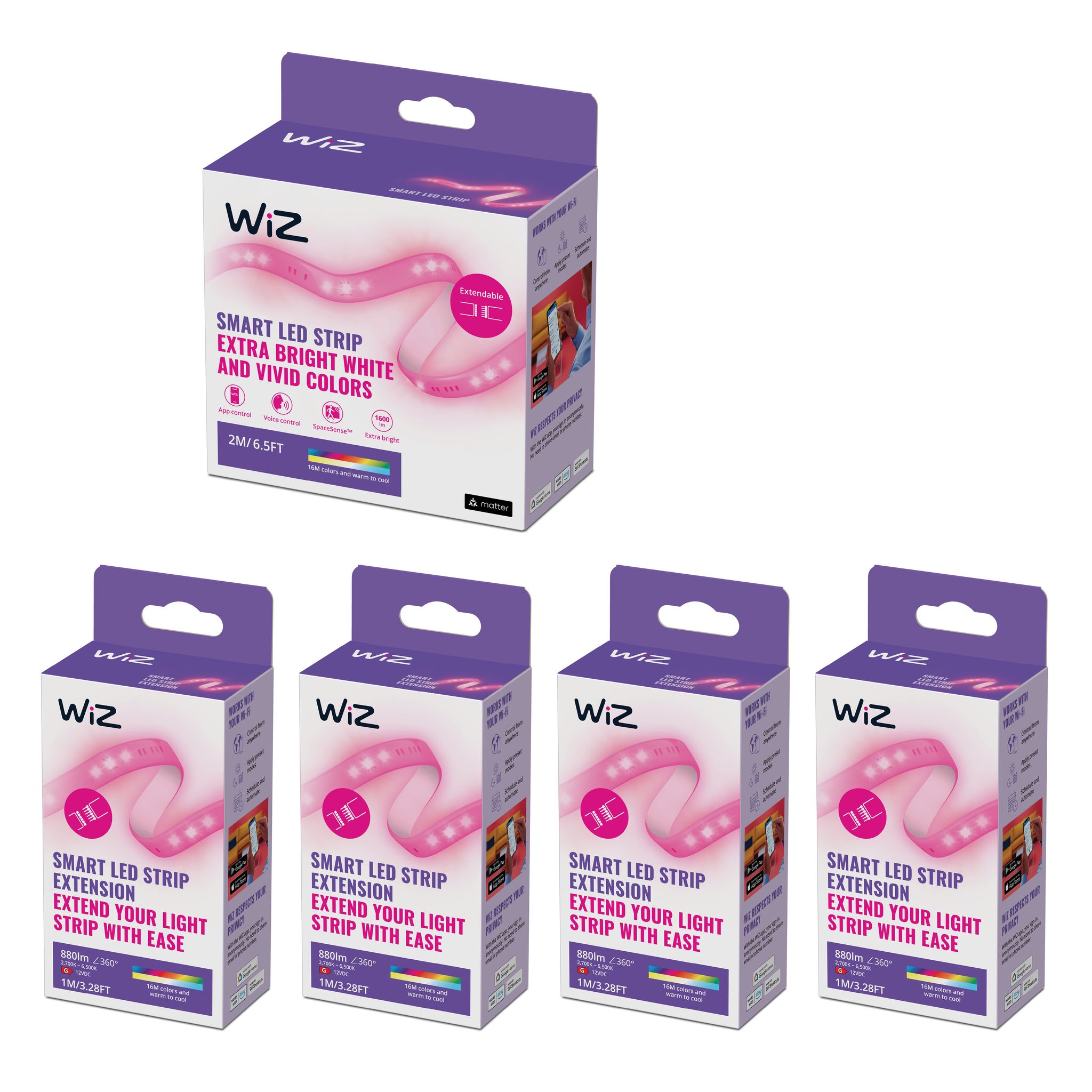 Wiz Led Streifen 6 Meter Weißes Und Farbiges Licht - Inkl. Stromkabel - Smarte Led Beleuchtung - Wlan