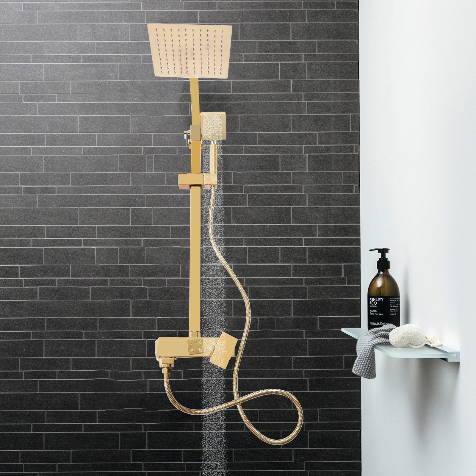 Yissale - Werkzeug - Goldenes Duschsystem Mit Regenbrause - Luxuriöses Brauseset Mit Mischerbatterie Und Armaturen, Geeignet Für Zuhause, Schwimmbad Und Fitnessstudio, Elegantes Design Und Langlebige