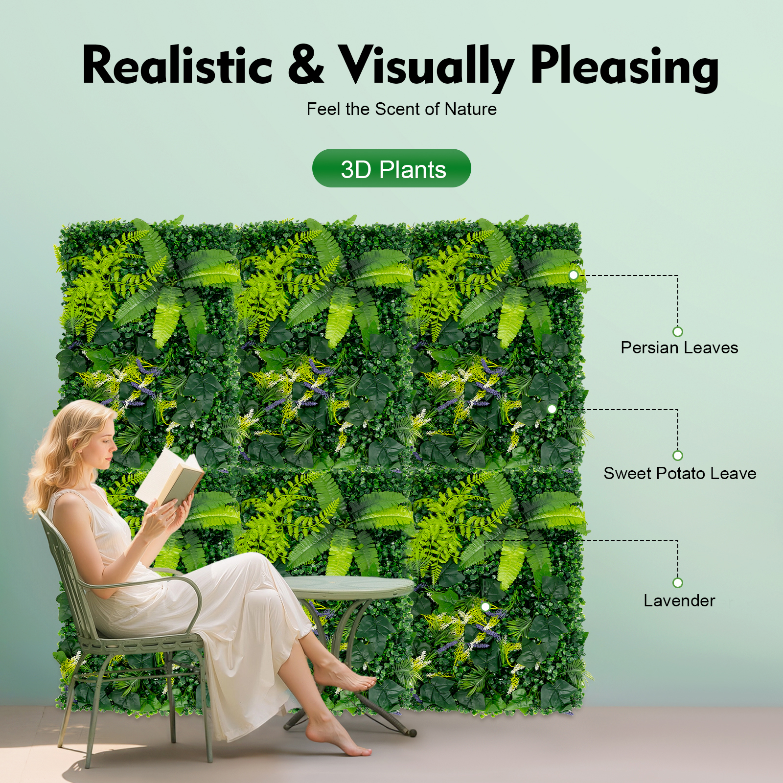 Yissale - Werkzeug - 6er-set, 60 × 40 Cm, Künstliche Pflanzenwand, Künstliche Vegetation, Wandbegrünung, Grüne Pflanzenwand.