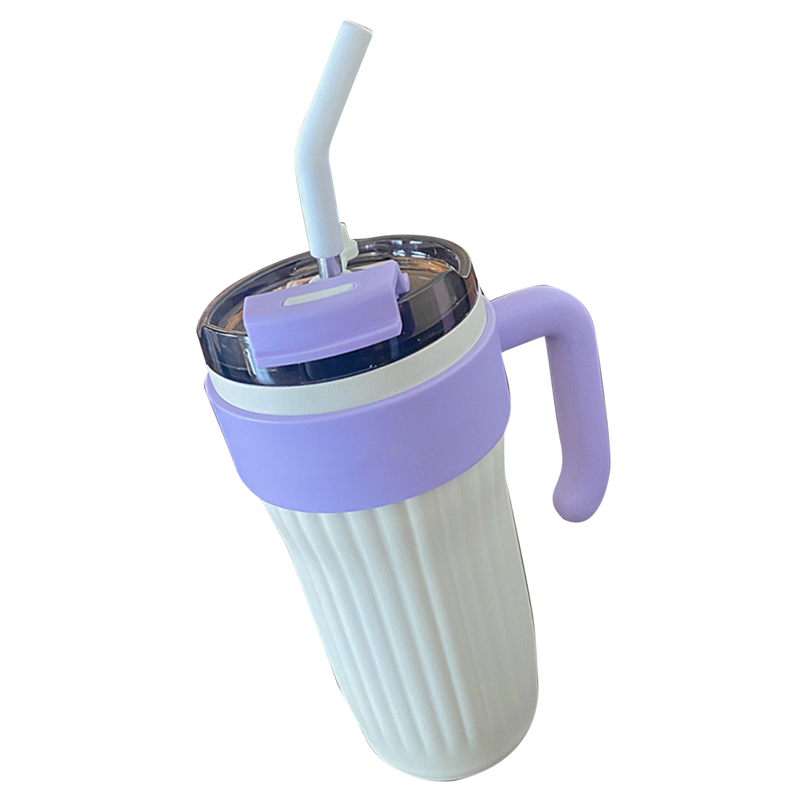 Kaffeebecher 860 Ml, Isolierte Wasserflasche Aus Edelstahl 316 Mit Henkel Und Strohhalm, Weiß
