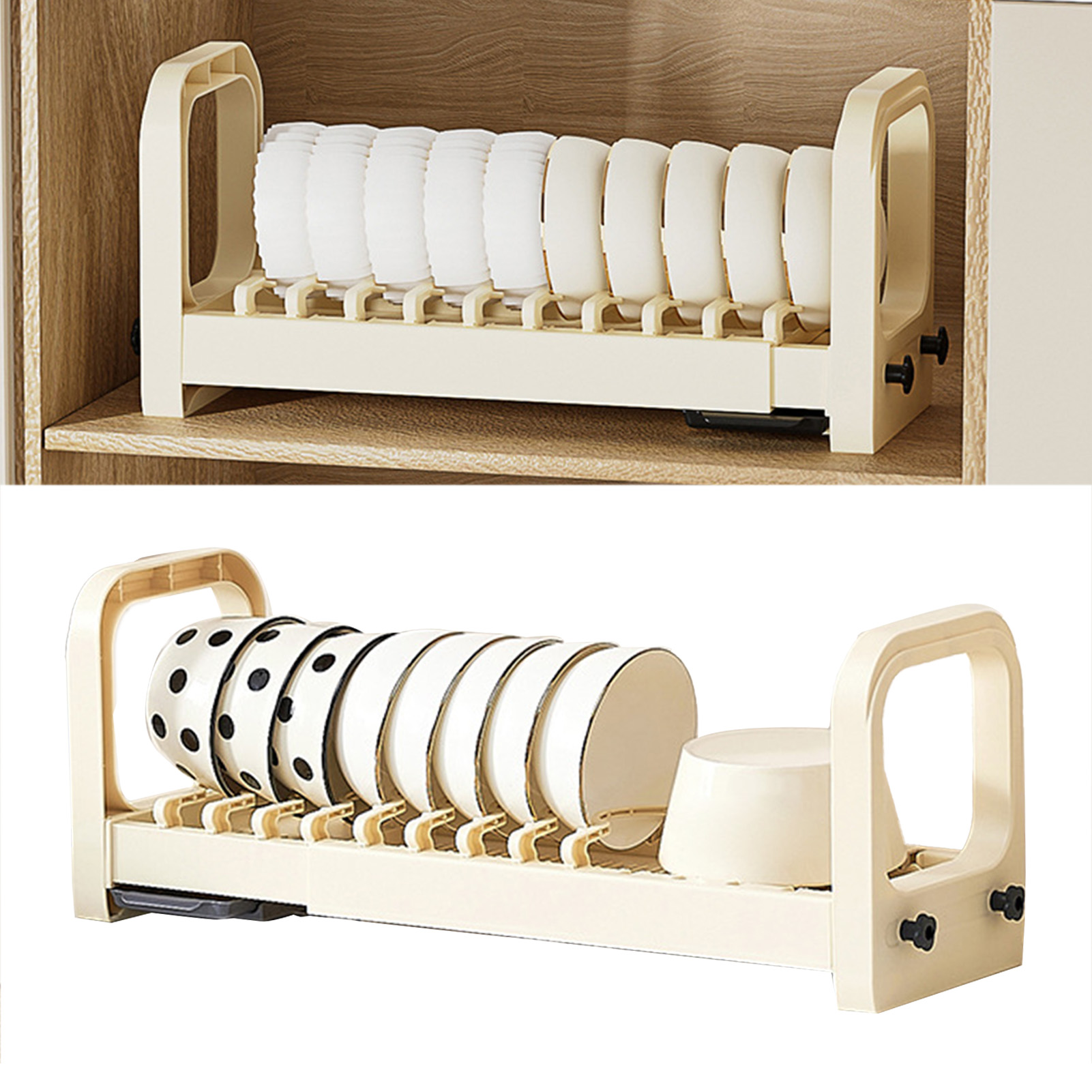 Ausziehbarer Geschirrständer Aus Kunststoff, Geschirrabtropfgestell, Tellerhalter, Organizer Für Küchenarbeitsplatte, Schrank, Schublade