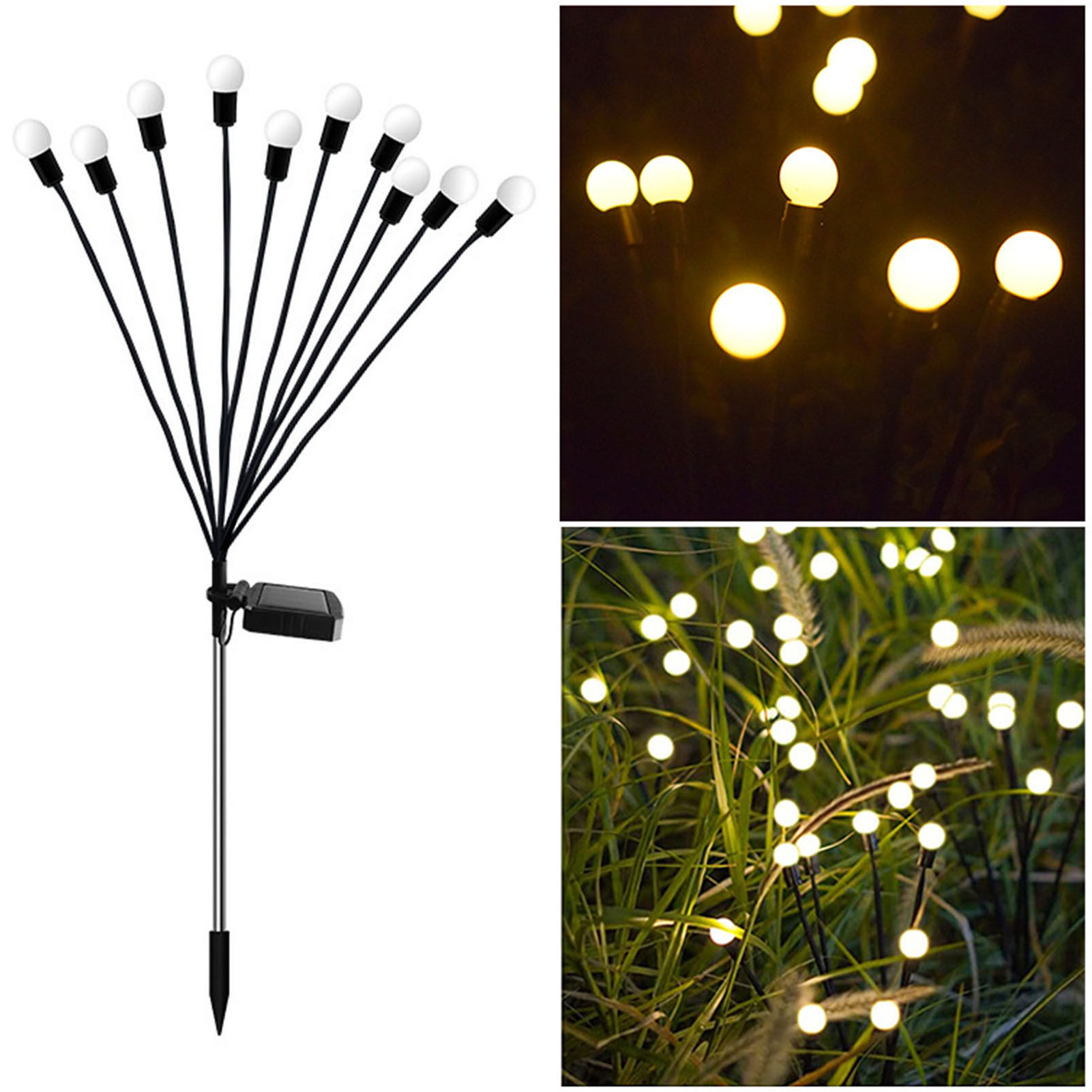 Solarbetriebene Gartenleuchte Mit Intelligenter Lichtsteuerung, Hell, Wasserdicht, 10 Leuchten, Warmweißes Licht
