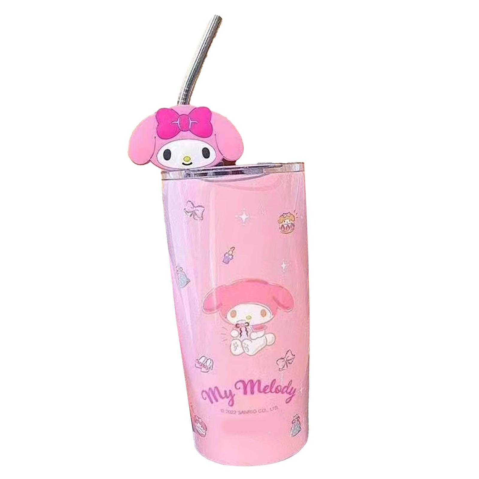 Thermobecher Mit Deckel Und Strohhalm, Edelstahl, Niedliches Anime-motiv, Isolierter Eiskaffeebecher Für Büro, Reisen Und Zuhause, Rosa