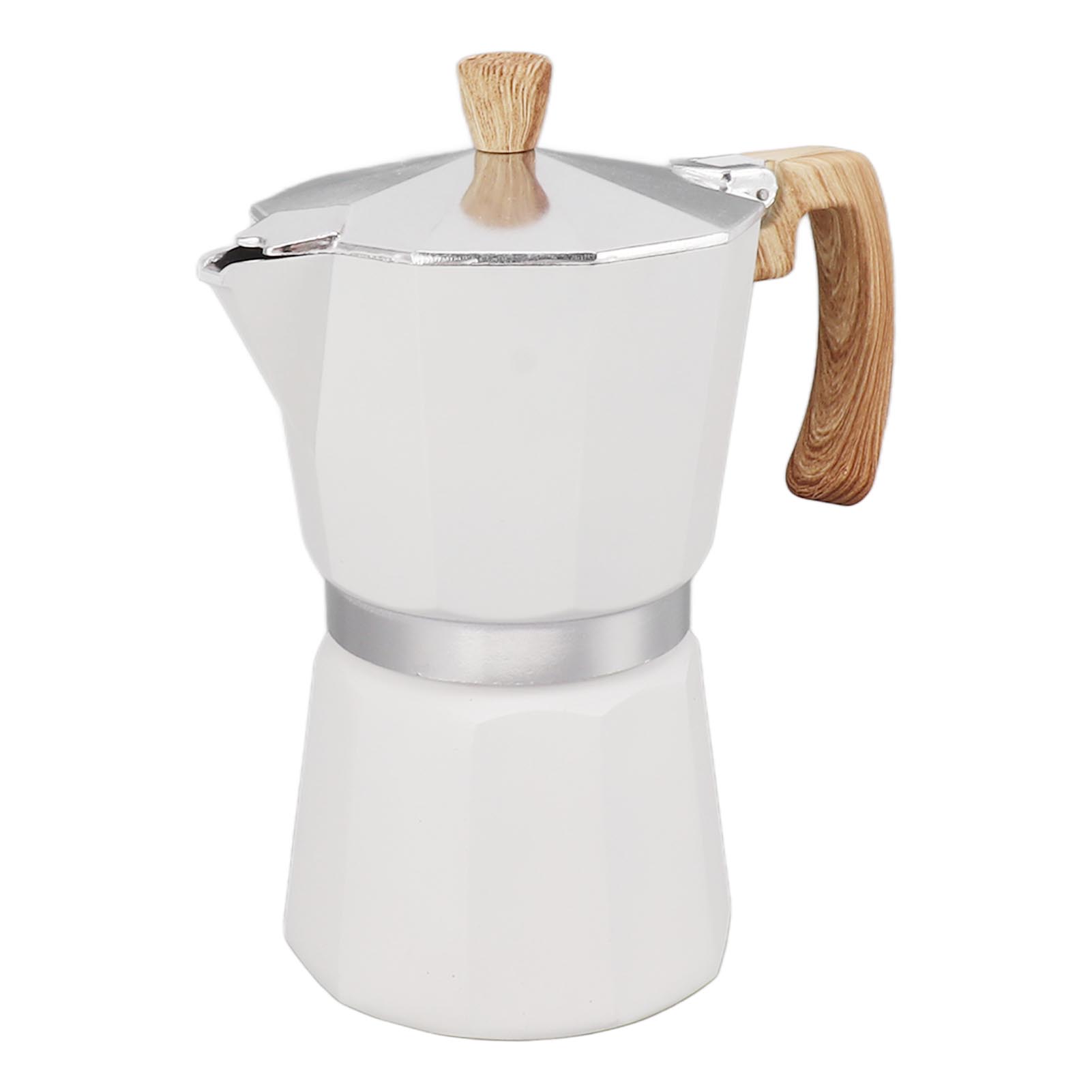 Moka-kanne Aus Aluminiumlegierung, Schnelles Aufheizen, Komfortabler Griff, Achteckig, Für Gas- Und Elektroherde, Weiß, 300 Ml