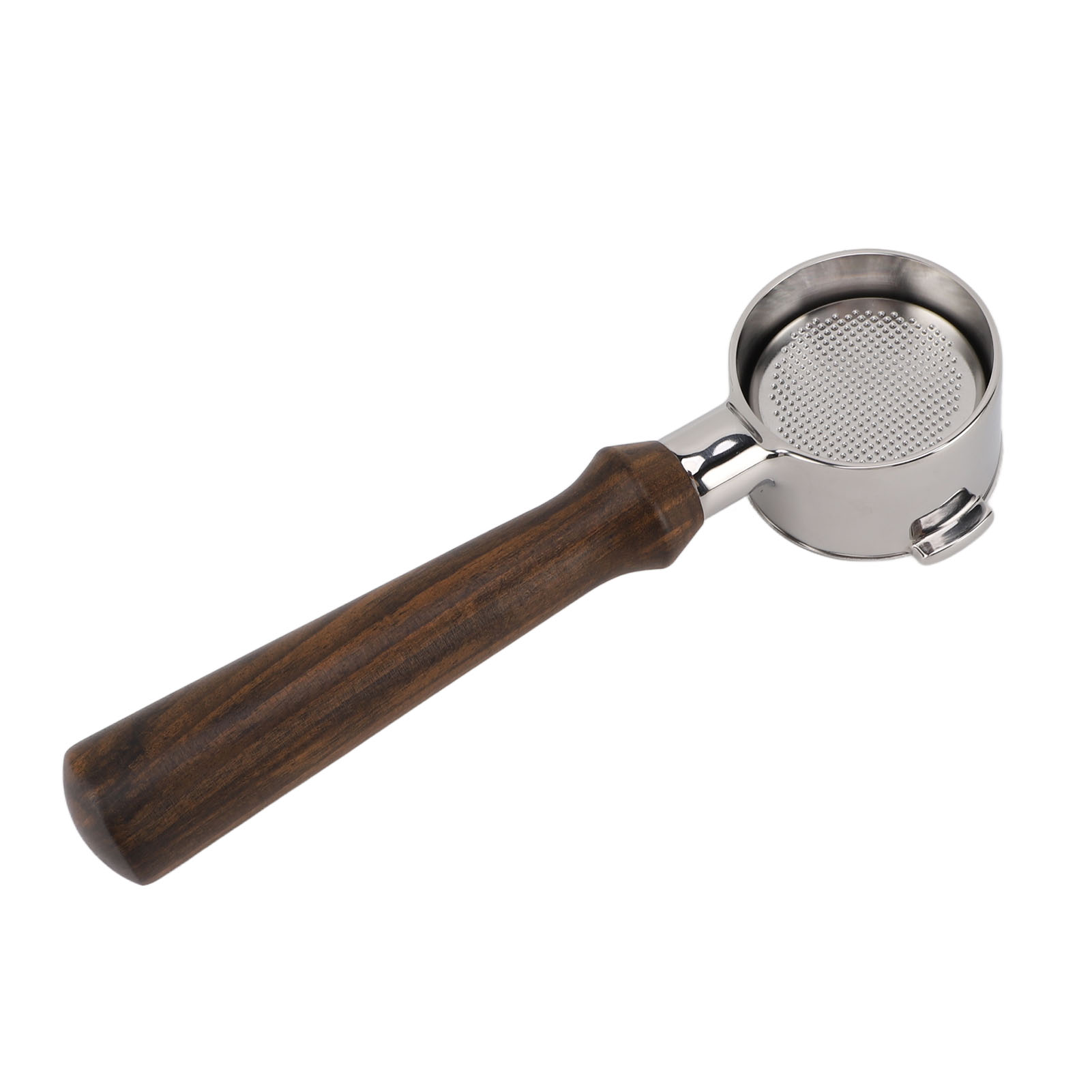 51-mm-siebträger Ohne Boden Mit 2 Nasen, Passend Für Delonghi Kaffeemaschinen. Edelstahl, Holzgriff, Gerade Ausführung.