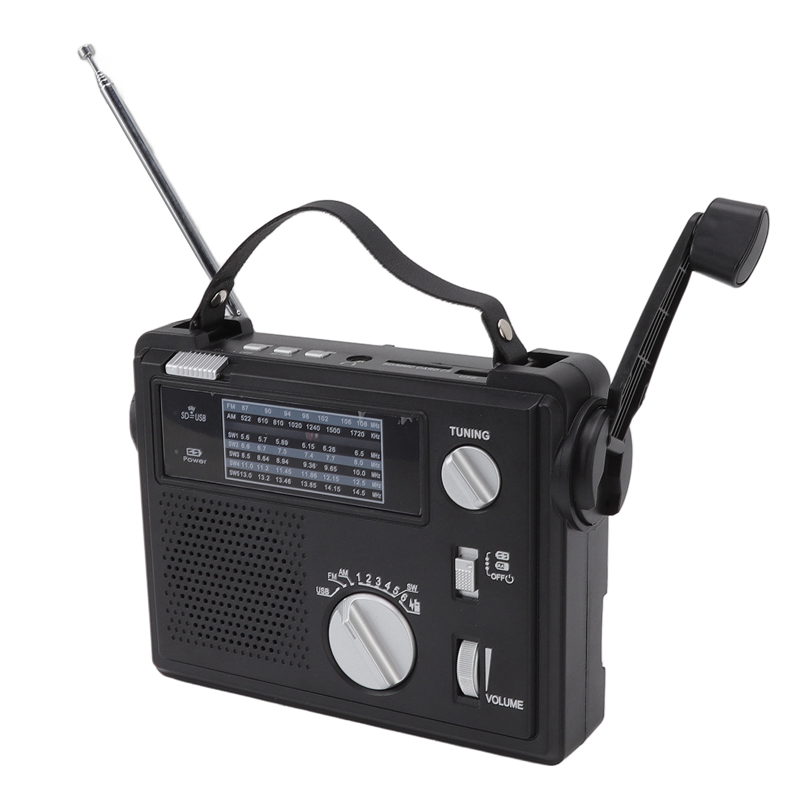 Kurbelradio Mit Am/fm/sw-band, Led-anzeige, Notruffunktion, Mp3-wiedergabe Und Usb-speicherkartensteckplatz