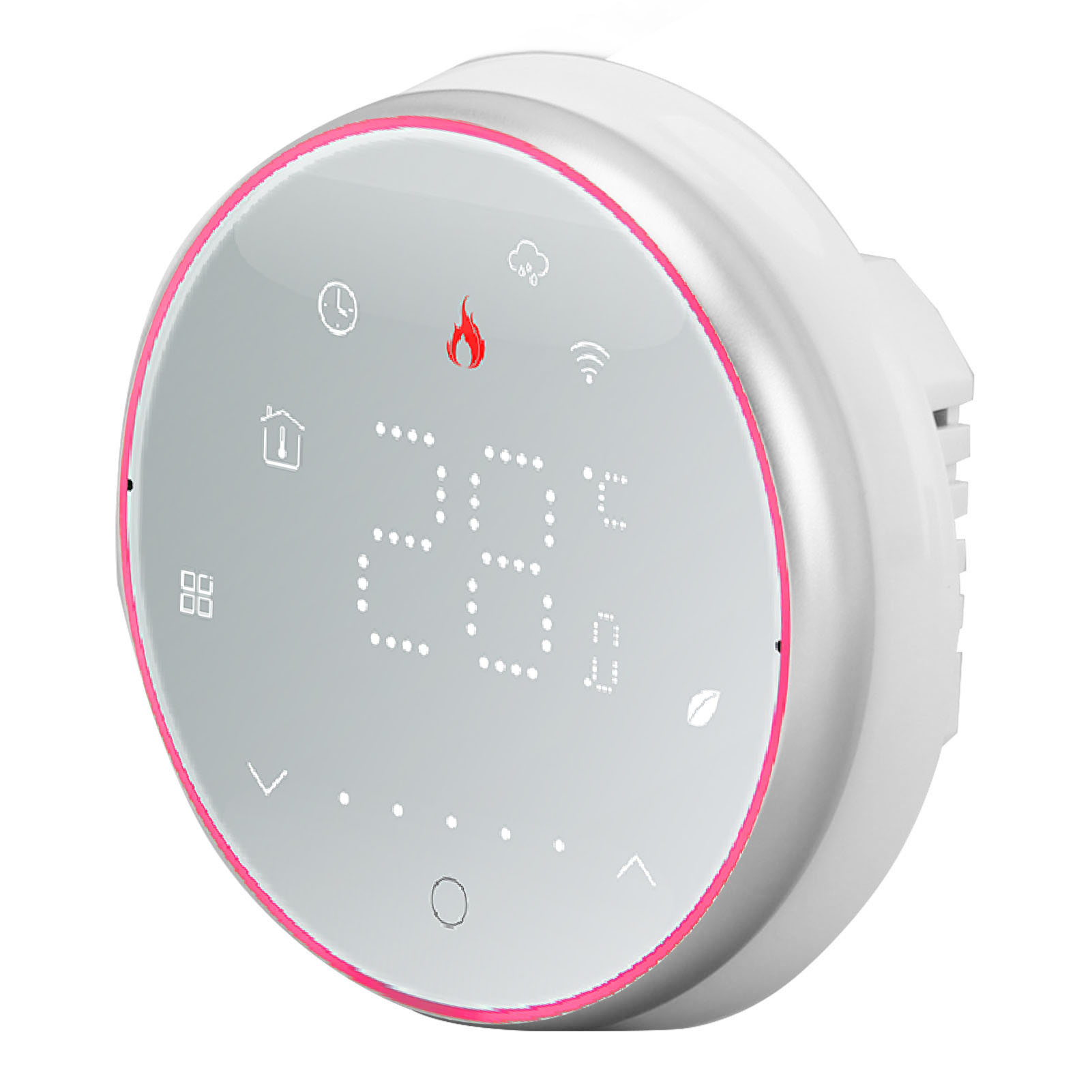 Kabelloser Smart-thermostat, Präzise Programmierbar, Wlan-fähig, Sprachsteuerung Per App Für Elektroheizungen (ac 95–240 V), Runder Sockel, Weiß