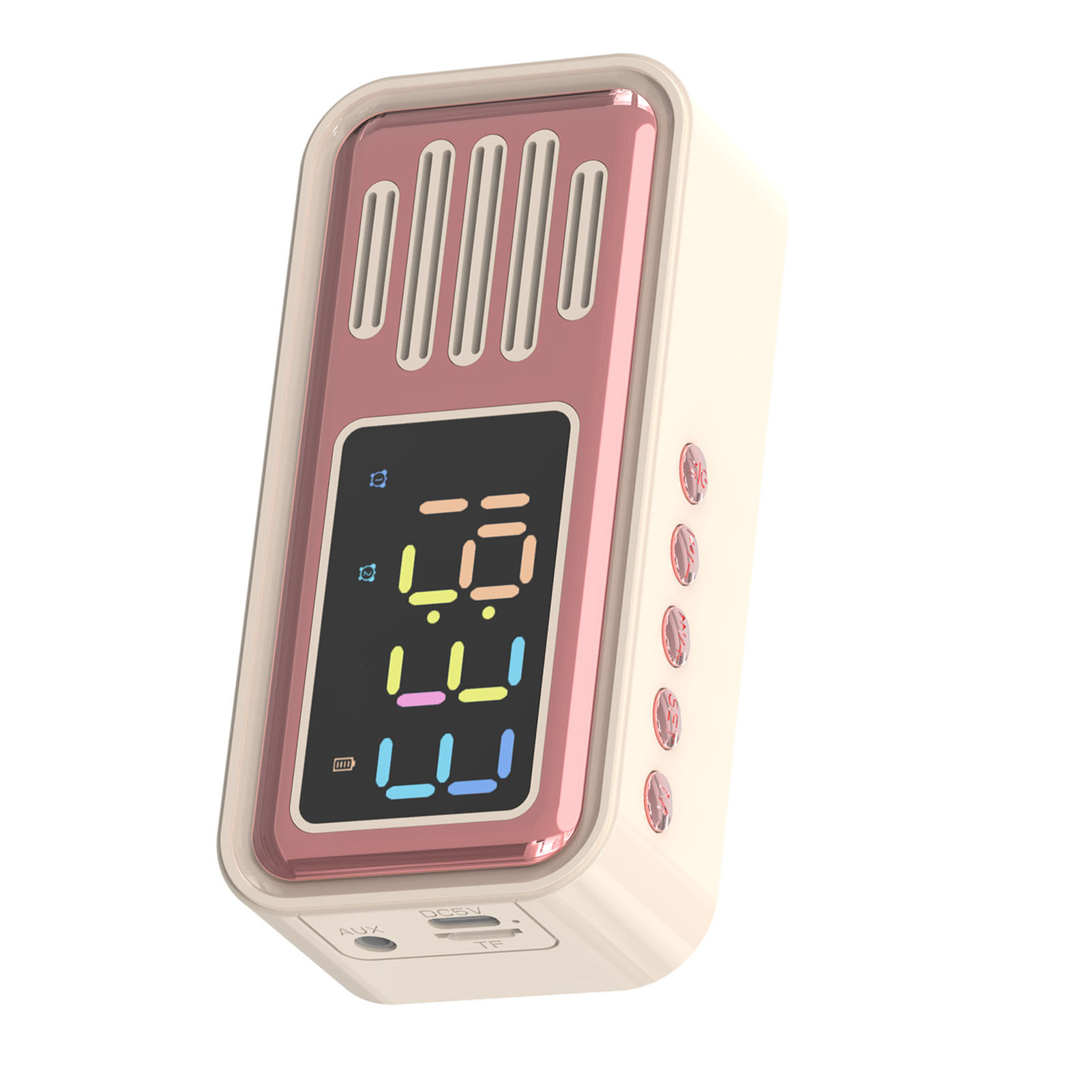Tragbarer, Innovativer Retro-tischwecker Mit Bluetooth-lautsprecher Und Led-farbdisplay, Beige