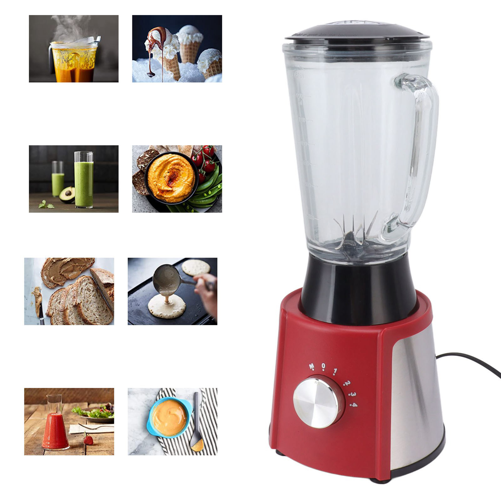 Küchenmixer, 1500 Ml + 500 Ml Behälter, Multifunktions-standmixer Für Shakes, Fruchtsäfte, Eu-stecker, 220 V, Rot