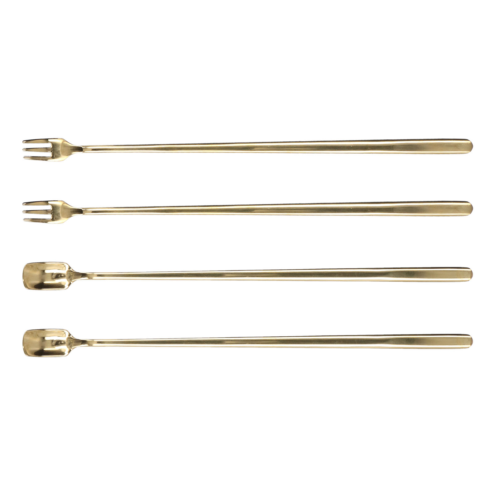 4-teiliges Kaffeeset Aus Edelstahl 304: Kaffeelöffel Und -gabel Mit Langem Griff Und Quadratischem Kopf, Robust, Leicht Zu Reinigen, Ideal Für Cafés Und Bars.