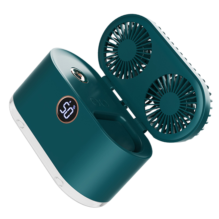 2-in-1-luftbefeuchter-ventilator, Usb-aufladbar, Starker Luftstrom, Tragbar, Doppelventilatorflügel, Für Büro, Schlafzimmer, Grün