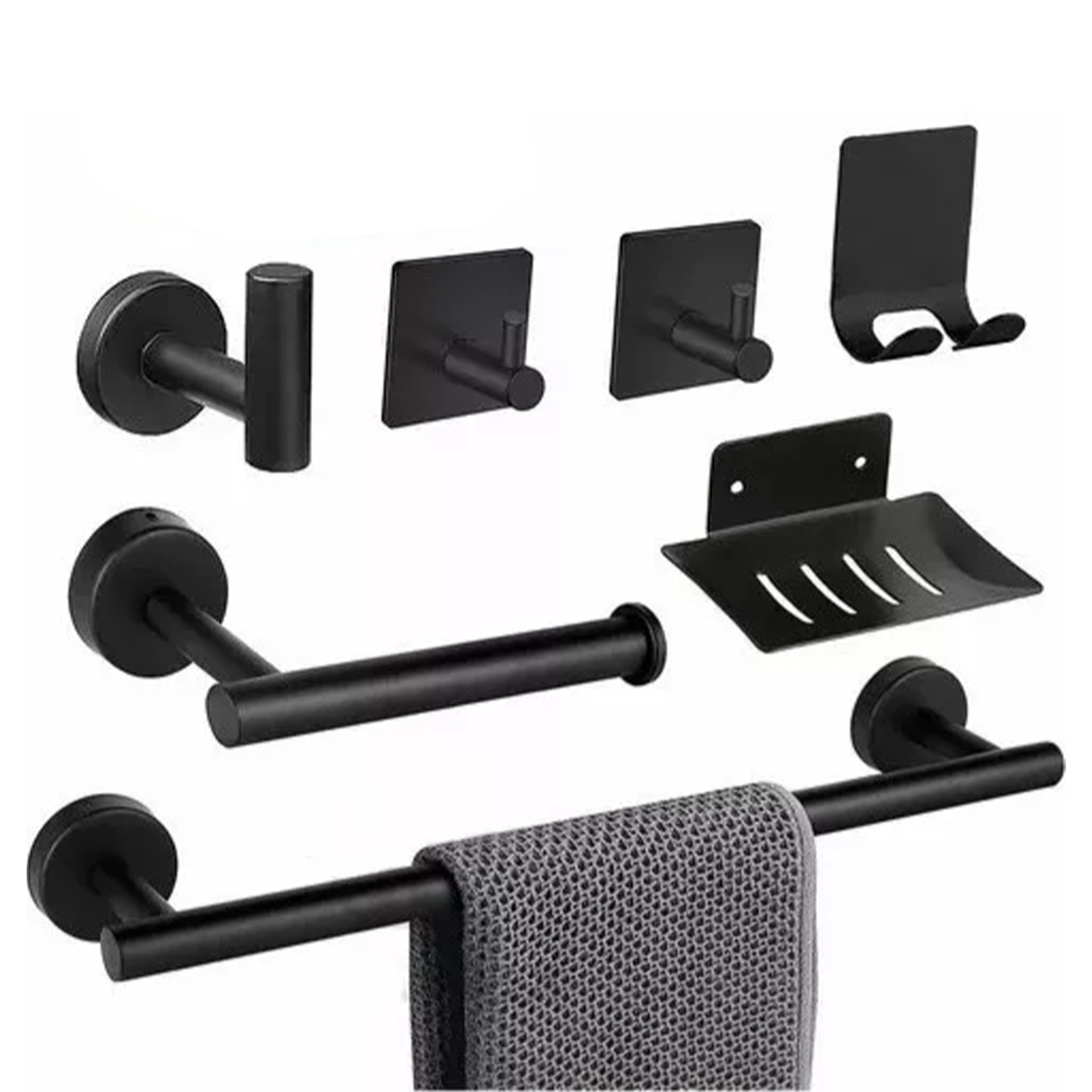 304 Edelstahl, Stabiler Haken, Metall-kleiderhaken, Handtuchhalter, Handtuchstange, Badezimmerzubehör-set, Schwarz