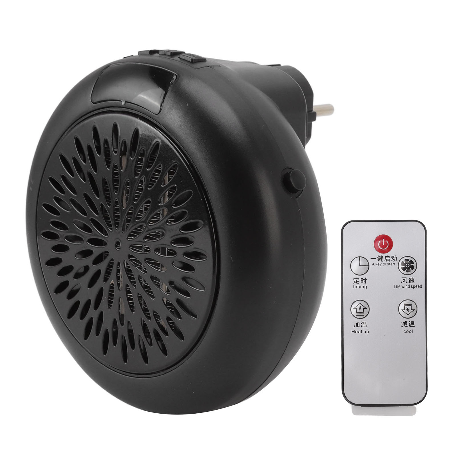 Schwarzer Mini-elektroheizlüfter, Schnellheizfunktion, Einfache Bedienung, Tischheizlüfter, Eu-stecker, 110–240 V, 900 W