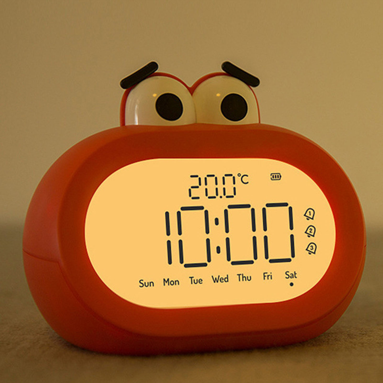 Kinderwecker, Niedliches Cartoon-motiv, Intelligenter, Batteriebetriebener Digitaler Led-wecker Mit Nachtlicht (rot)