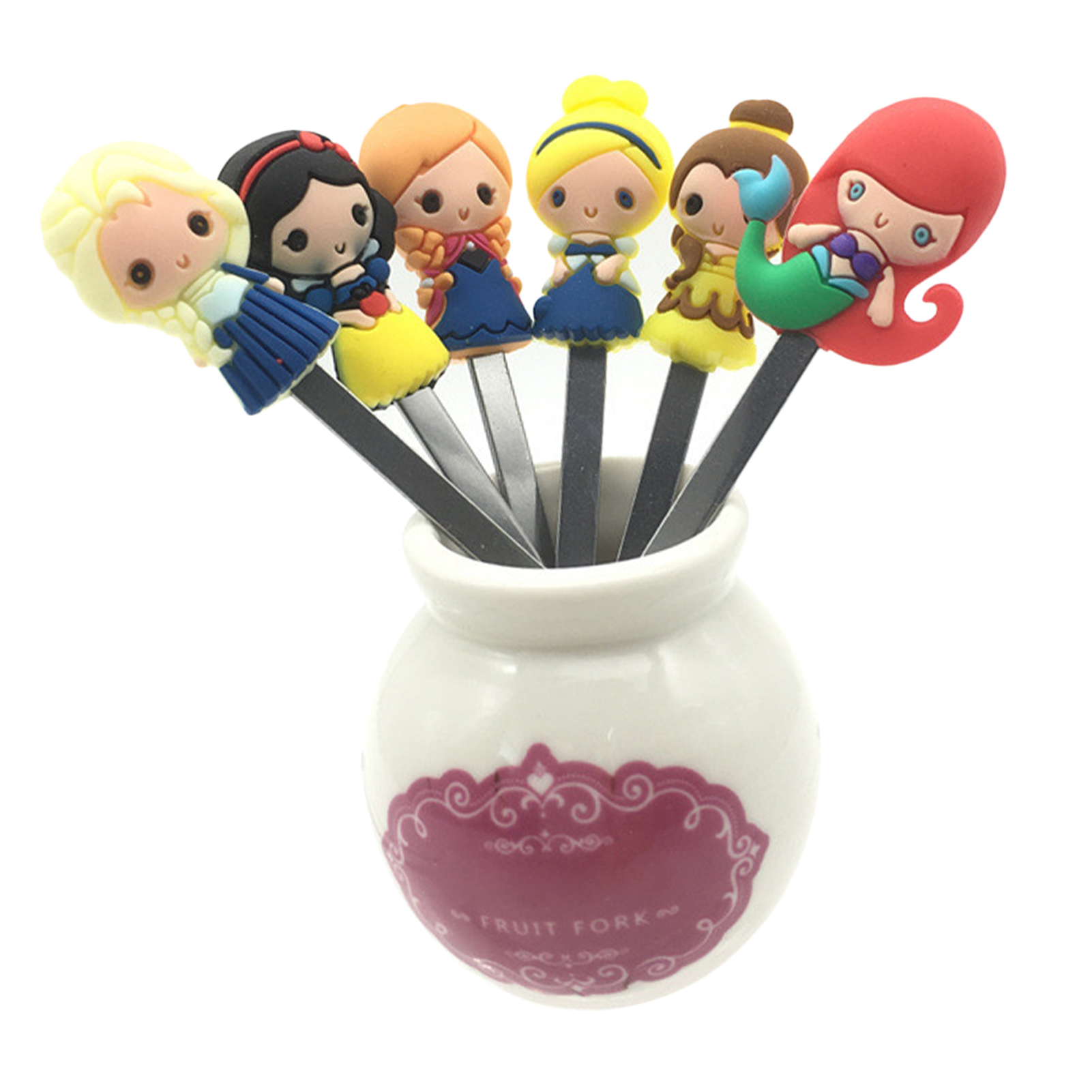 6-teiliges Obstsalat-gabelset, Niedliche Silikon-cartoonfiguren, Edelstahl-essgabeln Mit Flasche