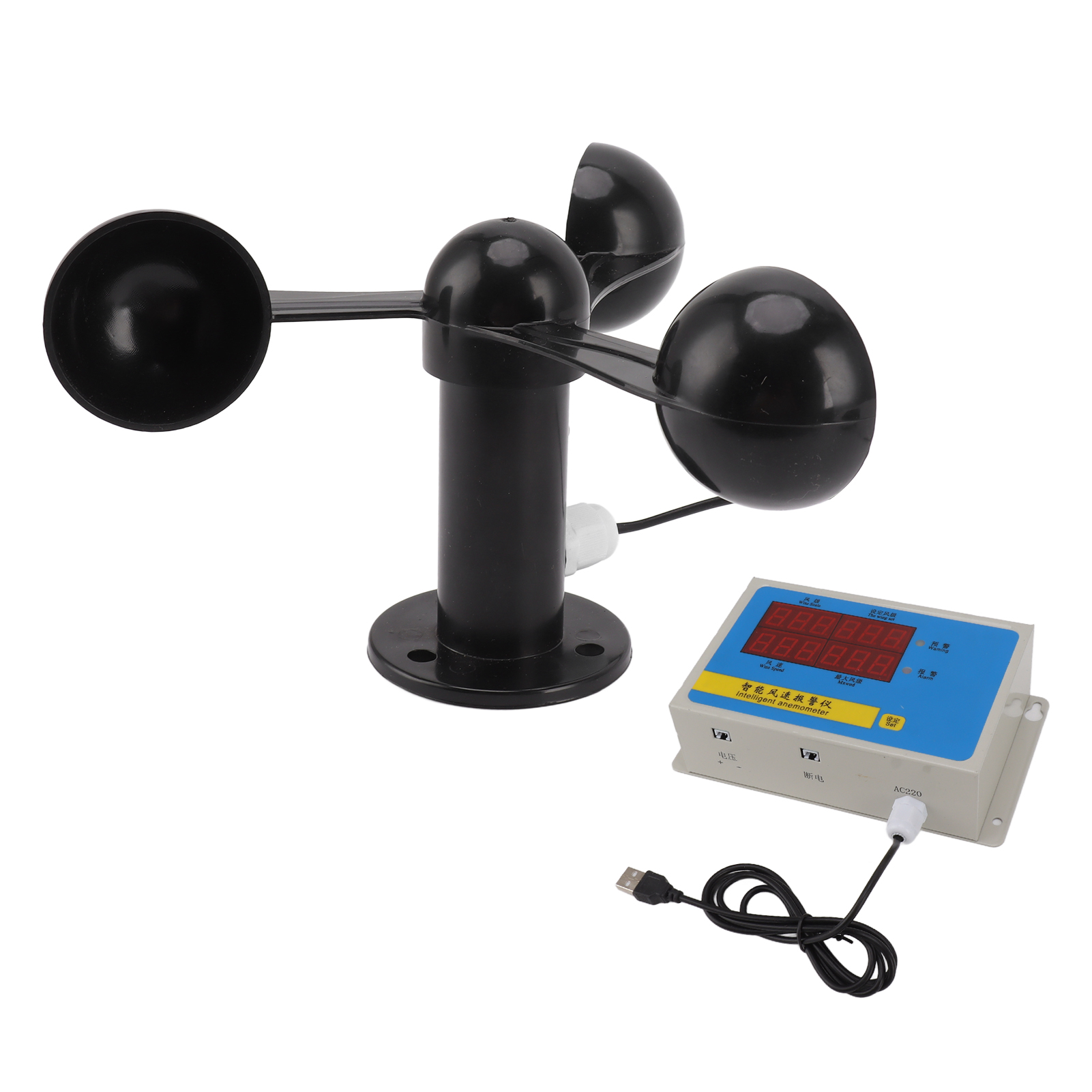 Turmdrehkran-anemometer Mit Windgeschwindigkeitsalarm, Usb-anschluss, 3 Lüfterflügel, Präzises Design Aus Aluminiumlegierung, Speicherfunktion Bei Stromausfall, 220 V