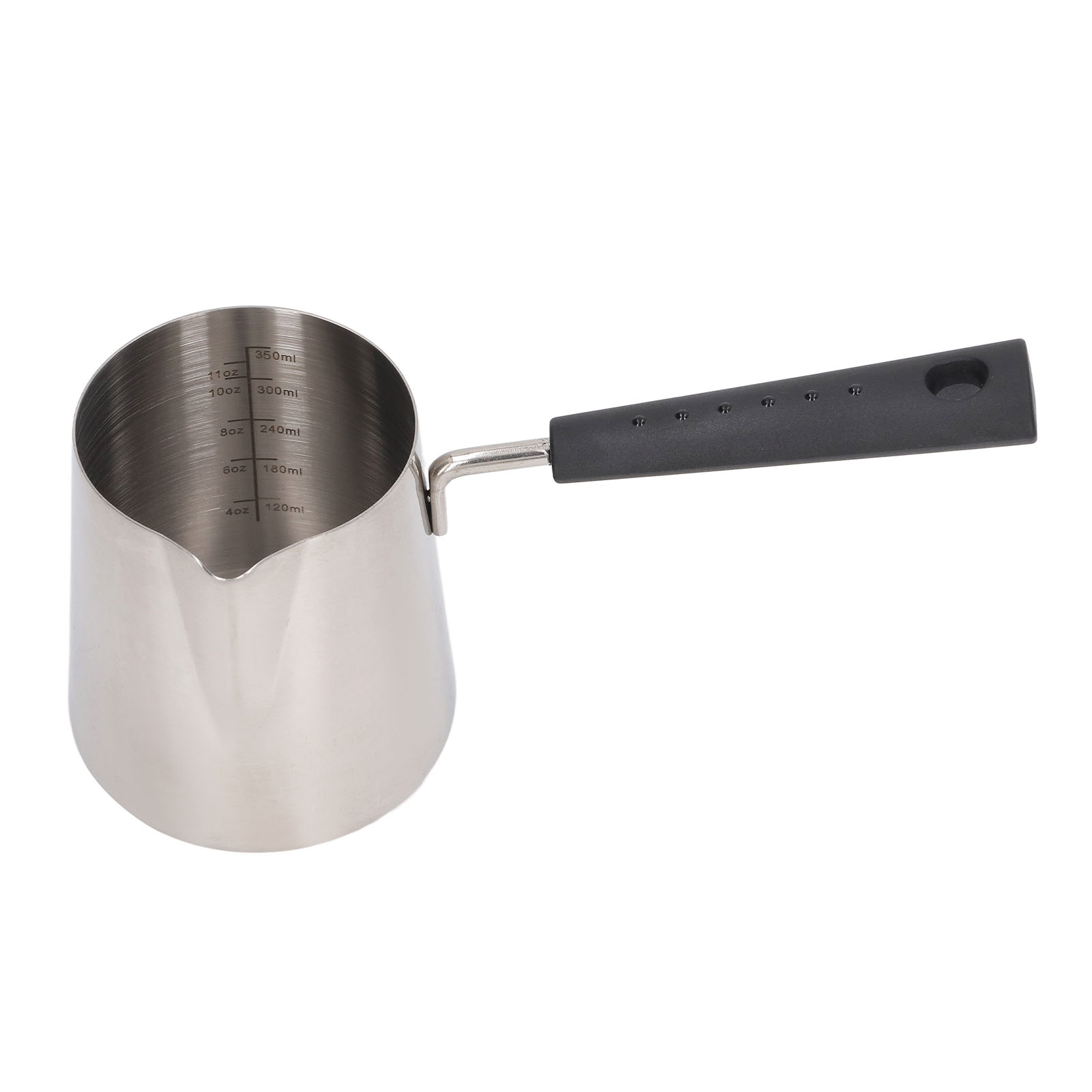 Milchkännchen Aus Edelstahl 304 Mit Langem Griff, Spitzer Spitze, Mit Skala, 350 Ml, 18 X 9,5 X 7,5 Cm