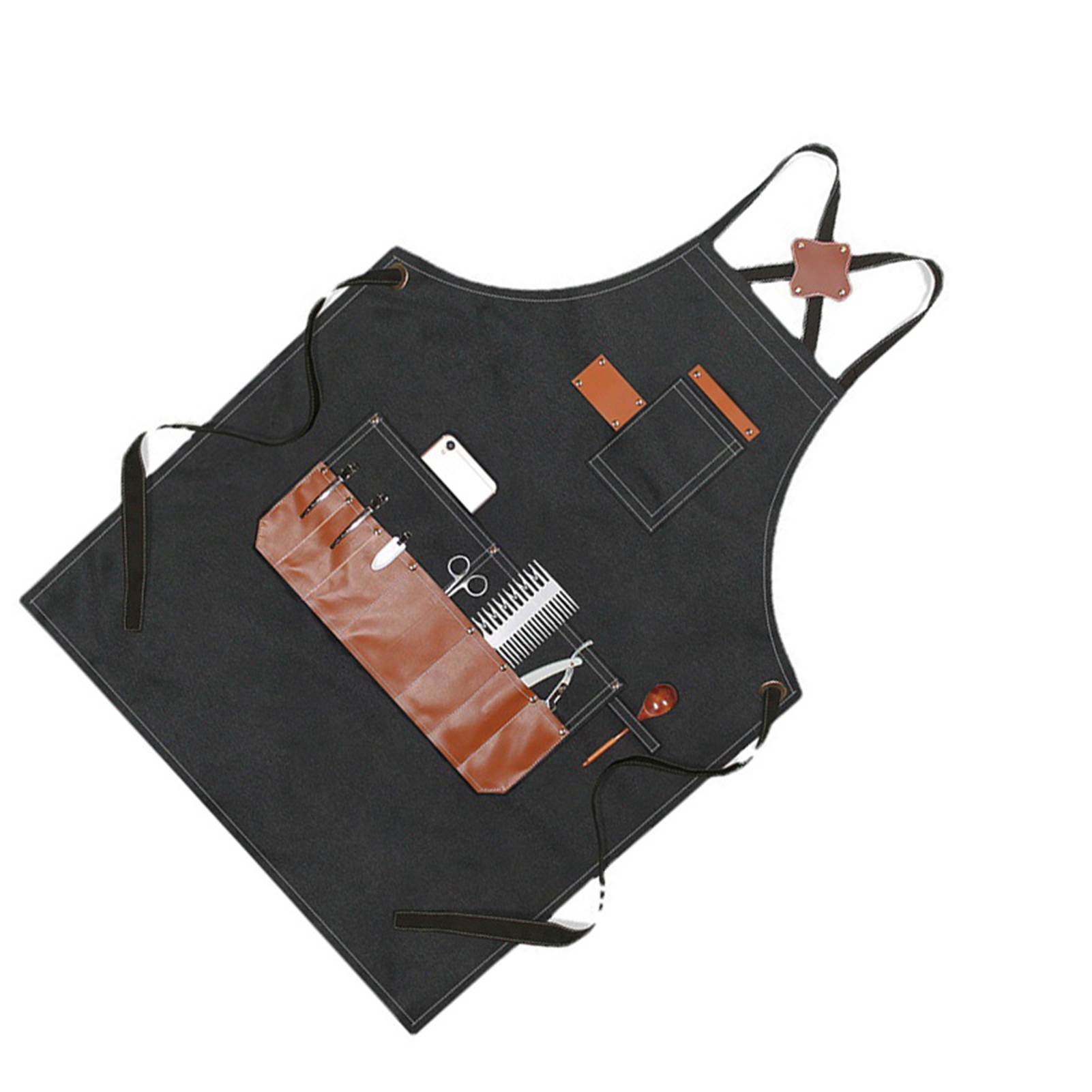 Friseurschürze, Wasserdichte Schwarze Kochschürze Mit Mehreren Taschen Für Kunststudenten, Schreiner, Milchteeläden Und Bäckereien