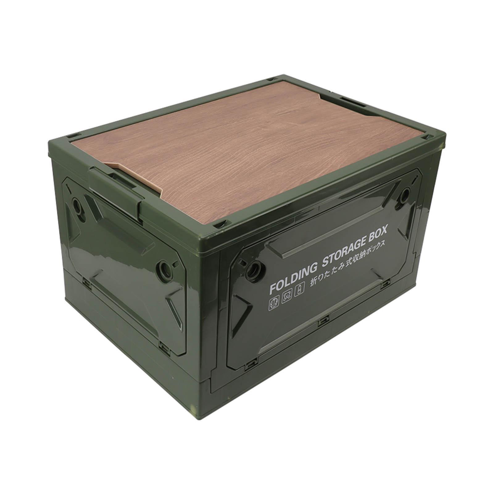 Faltbare Camping-aufbewahrungsbox Mit Holzdeckel, Faltbarer Aufbewahrungsbehälter Mit Rollen Für Auto, Camping, Picknick, Olivgrün