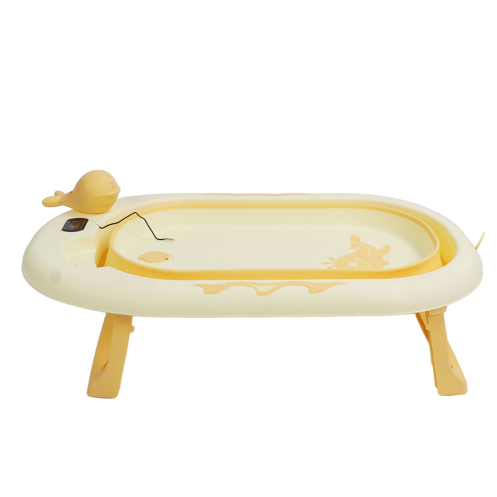 Faltbare Babybadewanne Mit Temperaturfühler, Faltbar, Dickwandig, Zum Sitzen Und Liegen Geeignet, Cremefarben-gelb