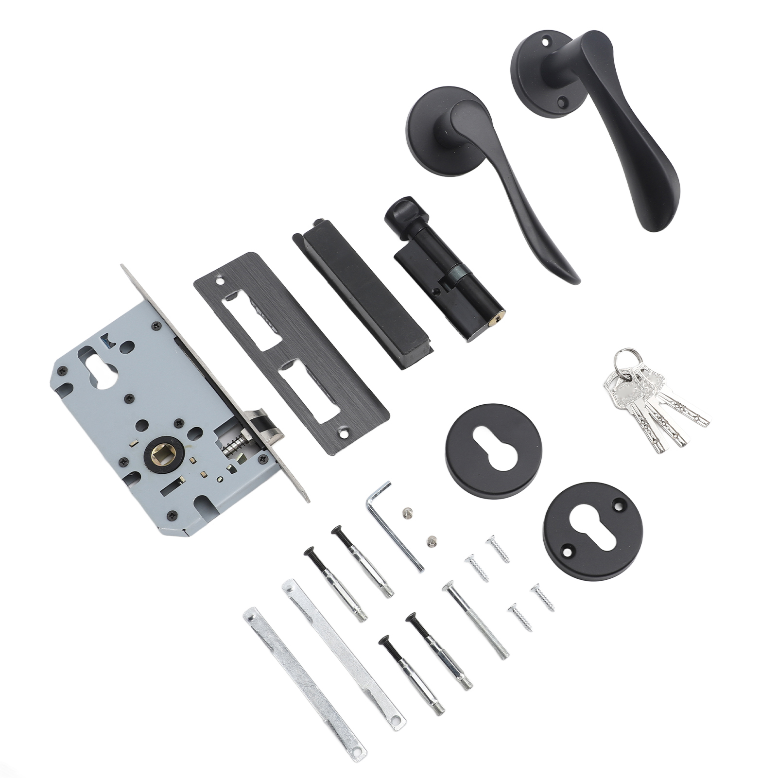 Türgriff Innen, Schwarz, Mit Schloss, Einfache Montage, Türgriff Aus Eisen/aluminium Für Schlafzimmer, Badezimmer, Kleiderschrank