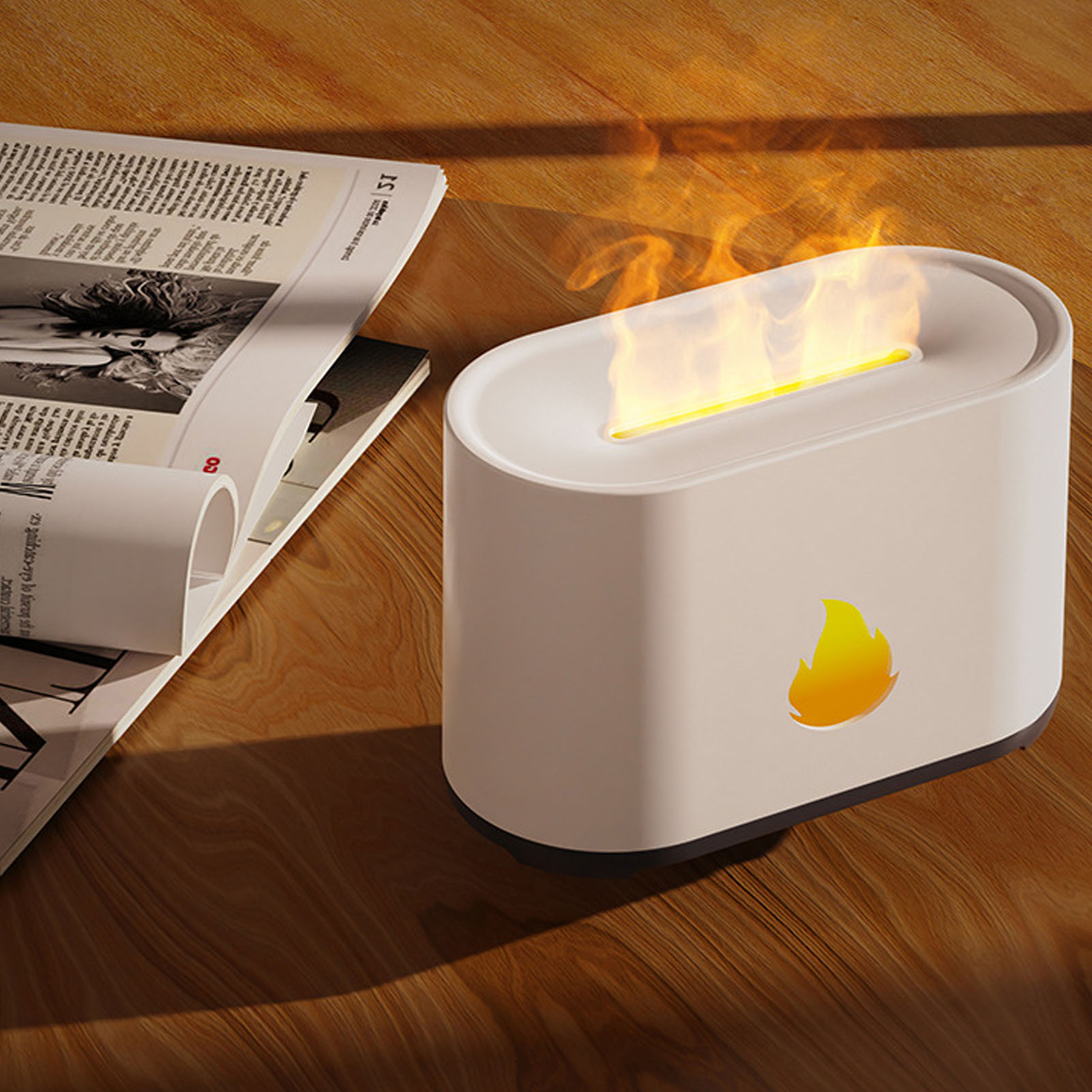 Ultraschall-3d-flammen-aromatherapie-diffusor, Geräuschlos, Tragbar, Luftbefeuchter Für Büro Und Haushalt, Weiß