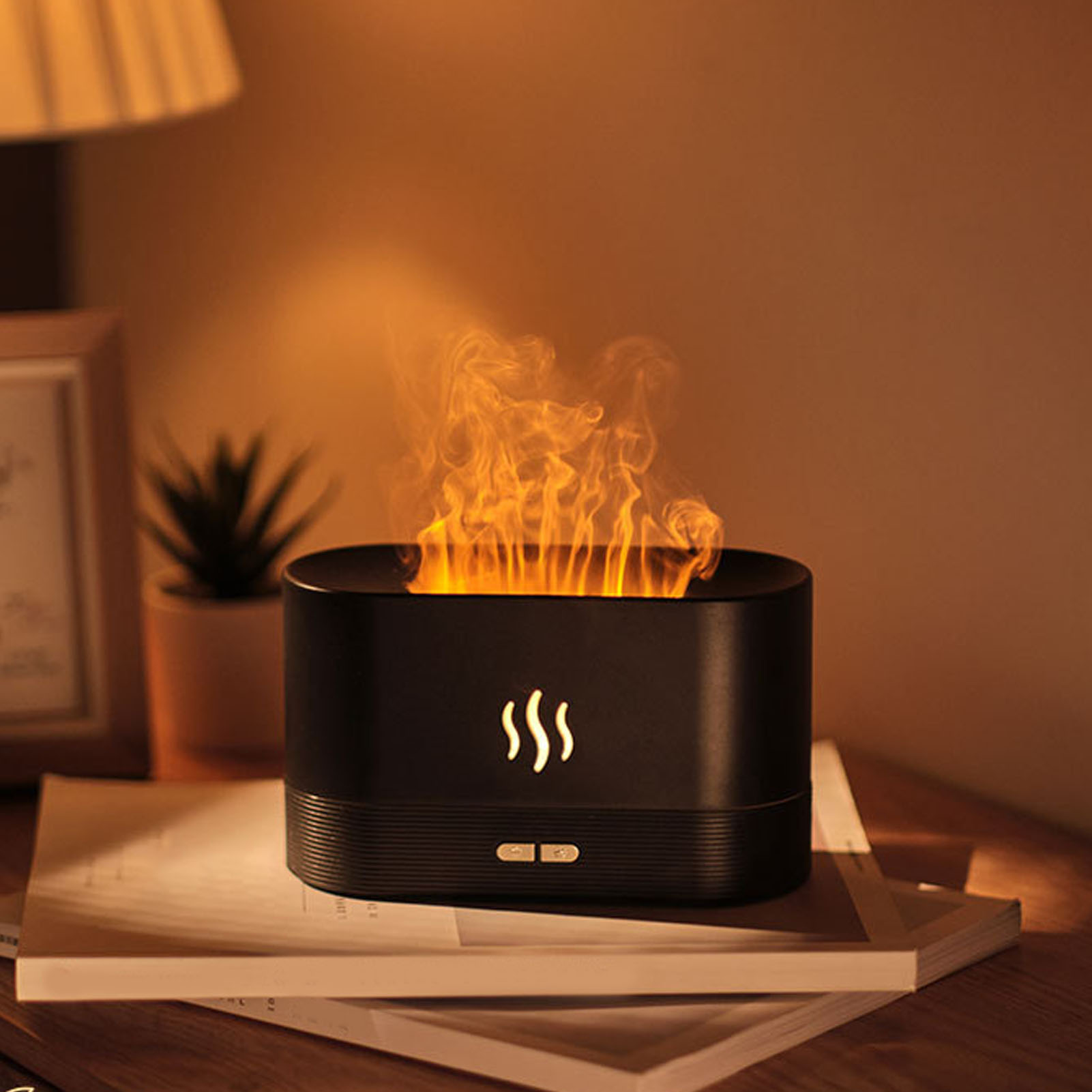 Ultraschall-3d-flammen-aromatherapie-diffusor, Geräuschlos, Tragbar, Luftbefeuchter Für Büro Und Haushalt, Schwarz