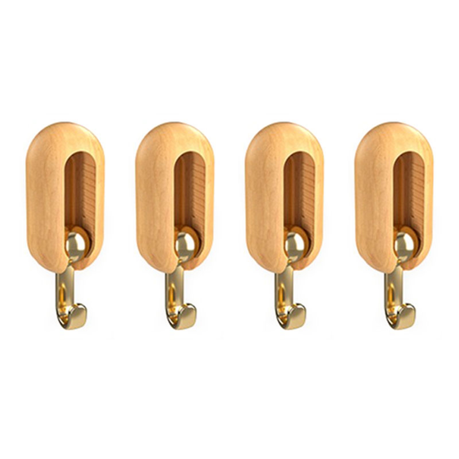 4 Selbstklebende Haken, Vielseitig Einsetzbar, Moderner Minimalistischer Stil, Bohrfrei, Stark Belastbar, Wandgarderobenhaken In Naturholzfarbe