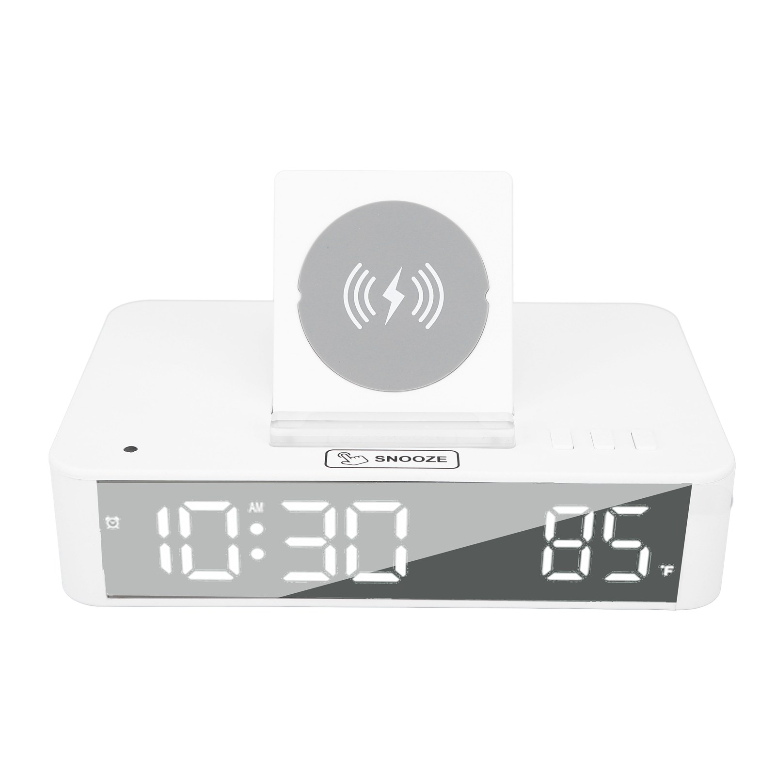10-w-digitalwecker Mit Ein-knopf-bedienung, Led-spiegel, Kabelloser Ladefunktion (10 W) Für Schlafzimmer, Büro Und Zuhause, En001, Weiß