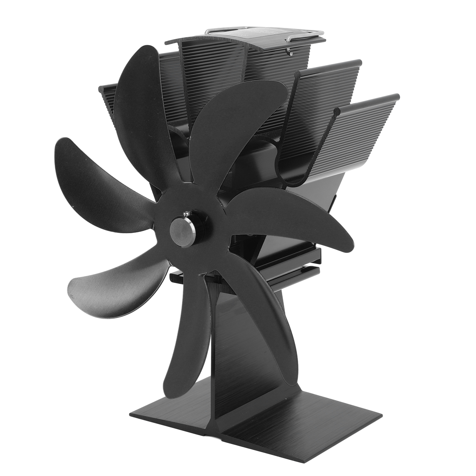 Kaminofenventilator Mit 7 Flügeln, Wärmebetrieben, Mit Wärmedämmplatte Und Temperaturanzeige, Geräuscharmer Betrieb, Vertikal, Schwarz