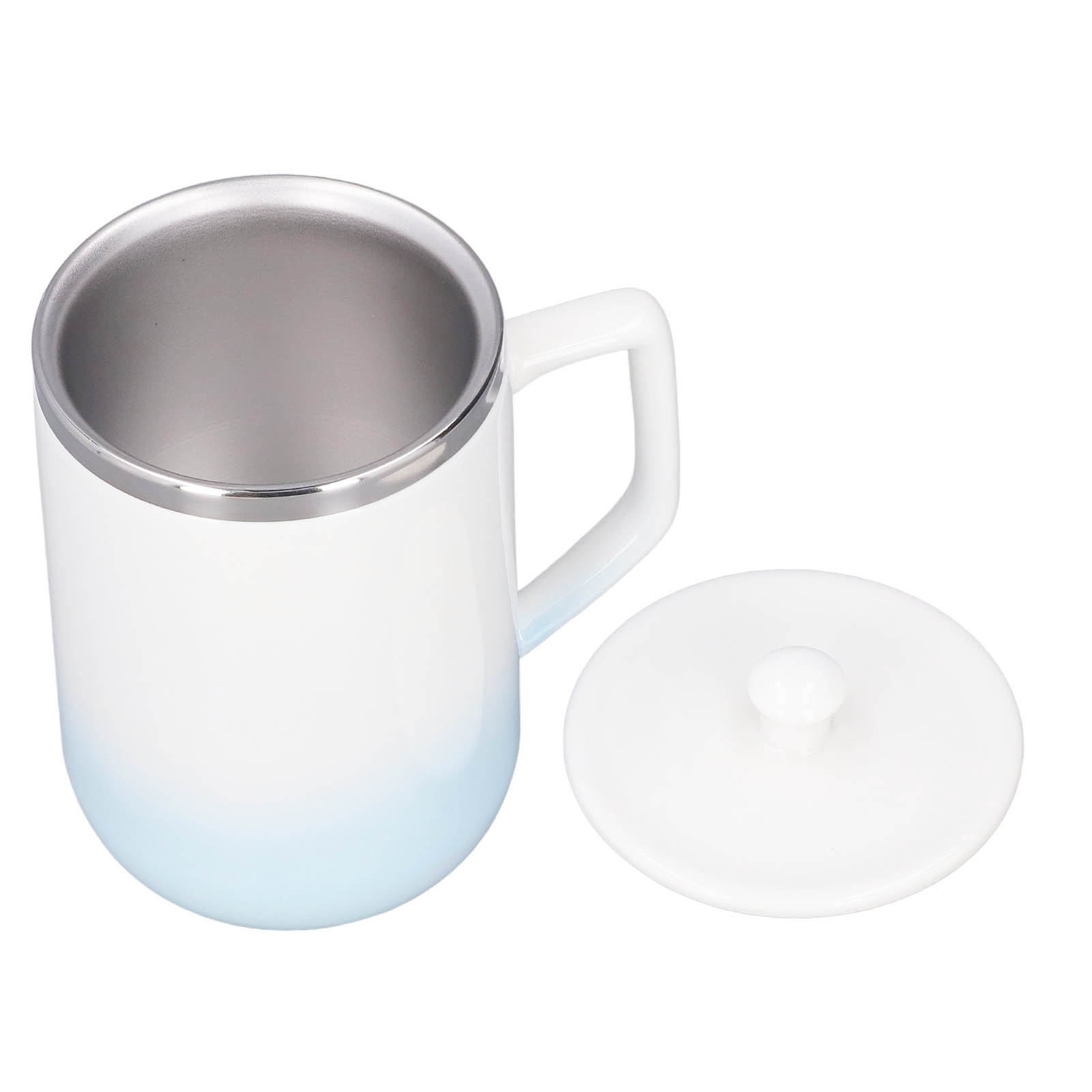 360 Ml Selbstumrührender Kaffeebecher Aus Keramik, Wiederaufladbar, Automatischer Rührbecher Für Heiße Schokolade Und Milch, Blau-weiße Farbverlaufsglasur
