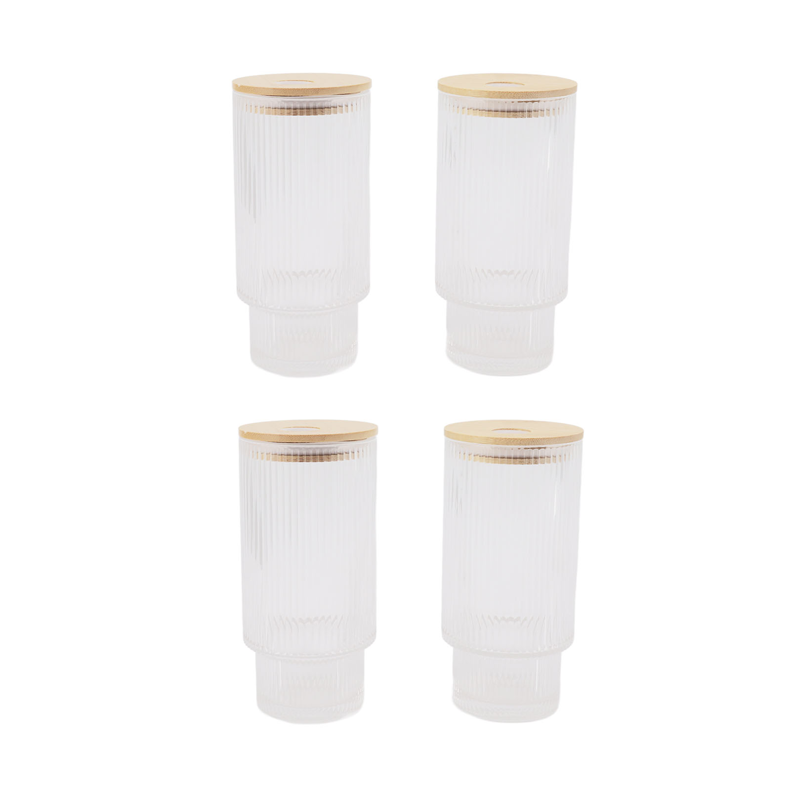 Vintage-trinkgläser (325 Ml) Mit Bambusdeckel, Strohhalme Für Eiskaffee, Cocktails Und Smoothies, Vertikal Gemasert