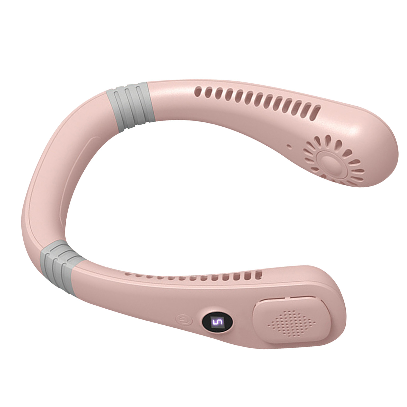 Tragbarer Nackenventilator, Freihändig, Ohne Rotorblätter, Usb-aufladbar, Leise, Faltbar, Tragbar, Mit 5 Geschwindigkeitsstufen, Digitalanzeige, Pink