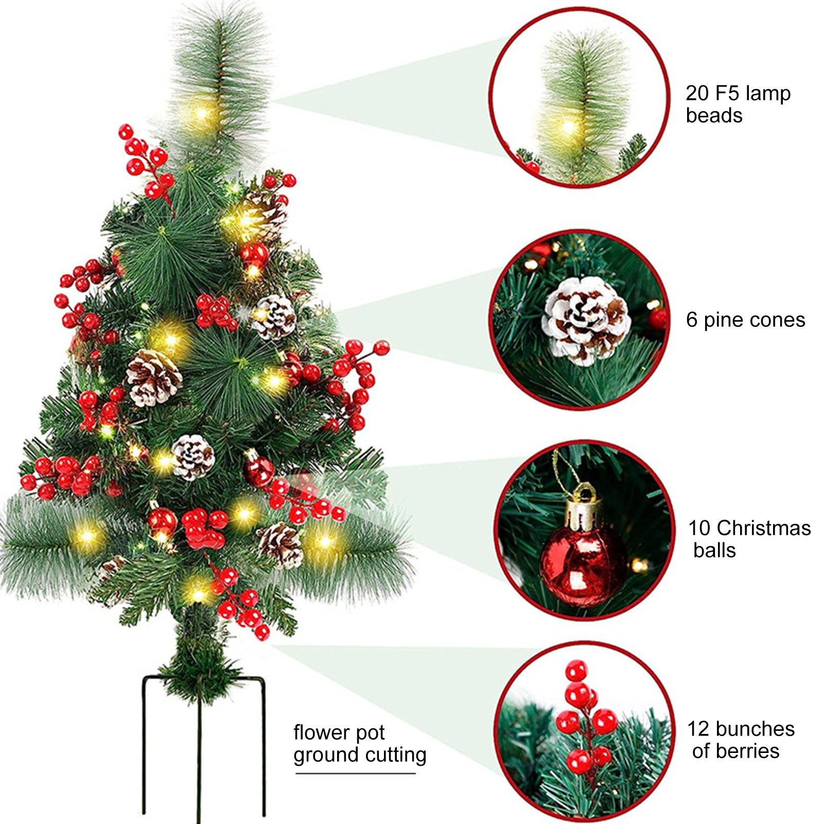 Solarbetriebene Weihnachtsbaum-gartenstecker-lichterkette Für Den Außenbereich