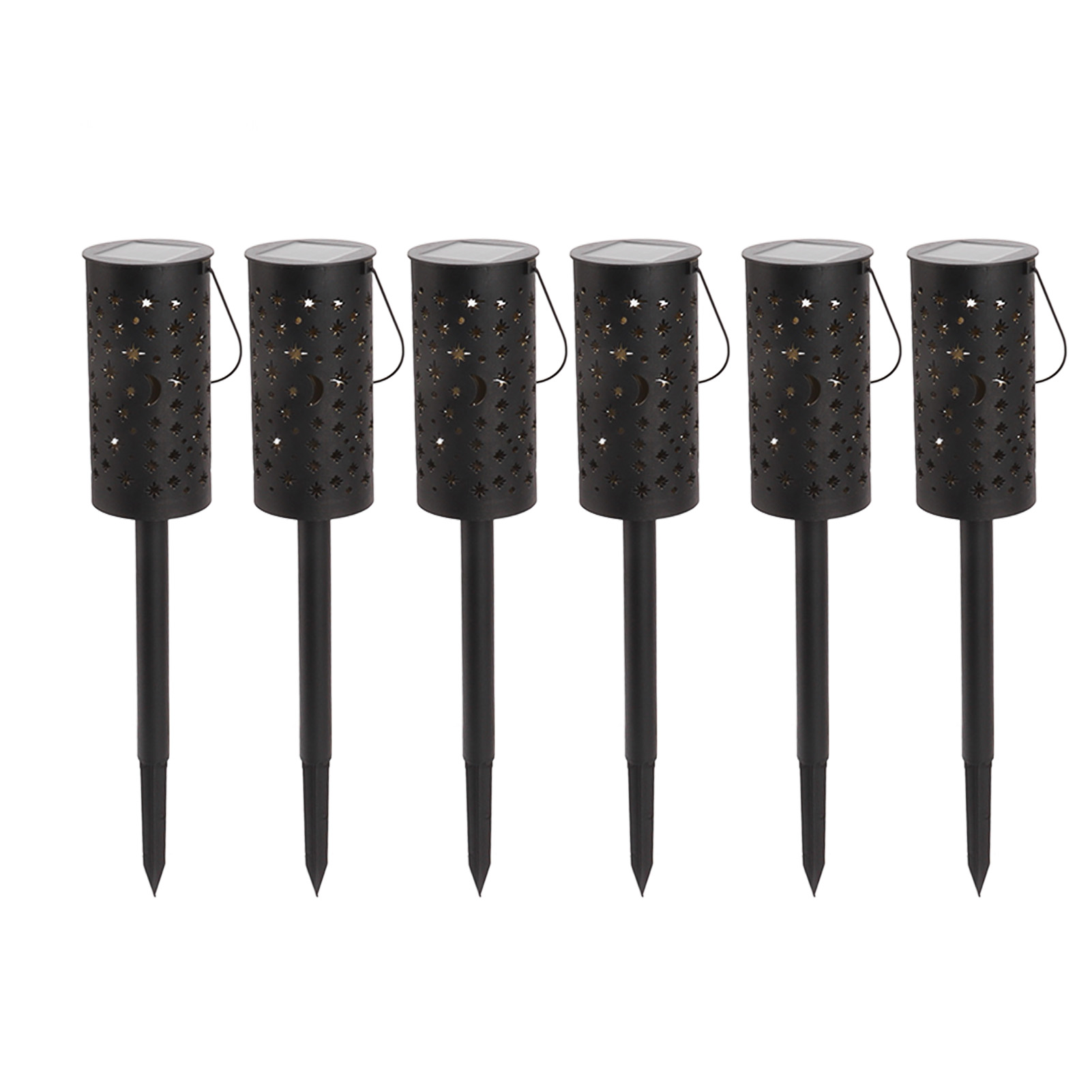 6er-set Led-solar-gartenlampen, Wasserdicht, Stern- Und Mondform, Bodenstecker, Für Rasen, Terrasse Und Gehweg