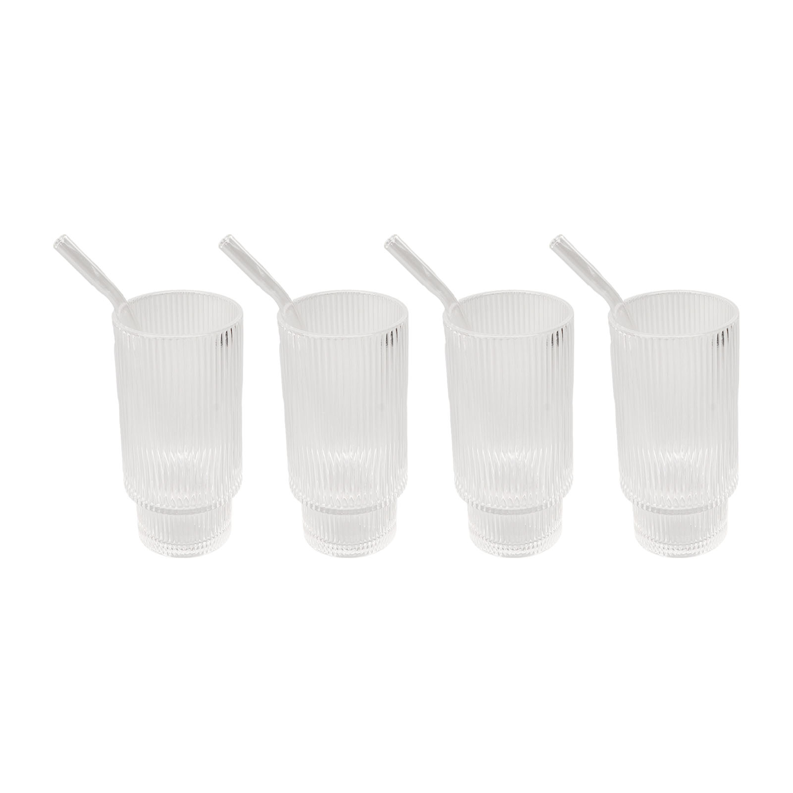 4-teiliges Set Vintage-trinkgläser, Stapelbar, Wunderschön, Für Kaffee, Eiskaffee, Saft Und Bier, 473 Ml (16 Oz), Vertikale Maserung, 4 Strohhalme
