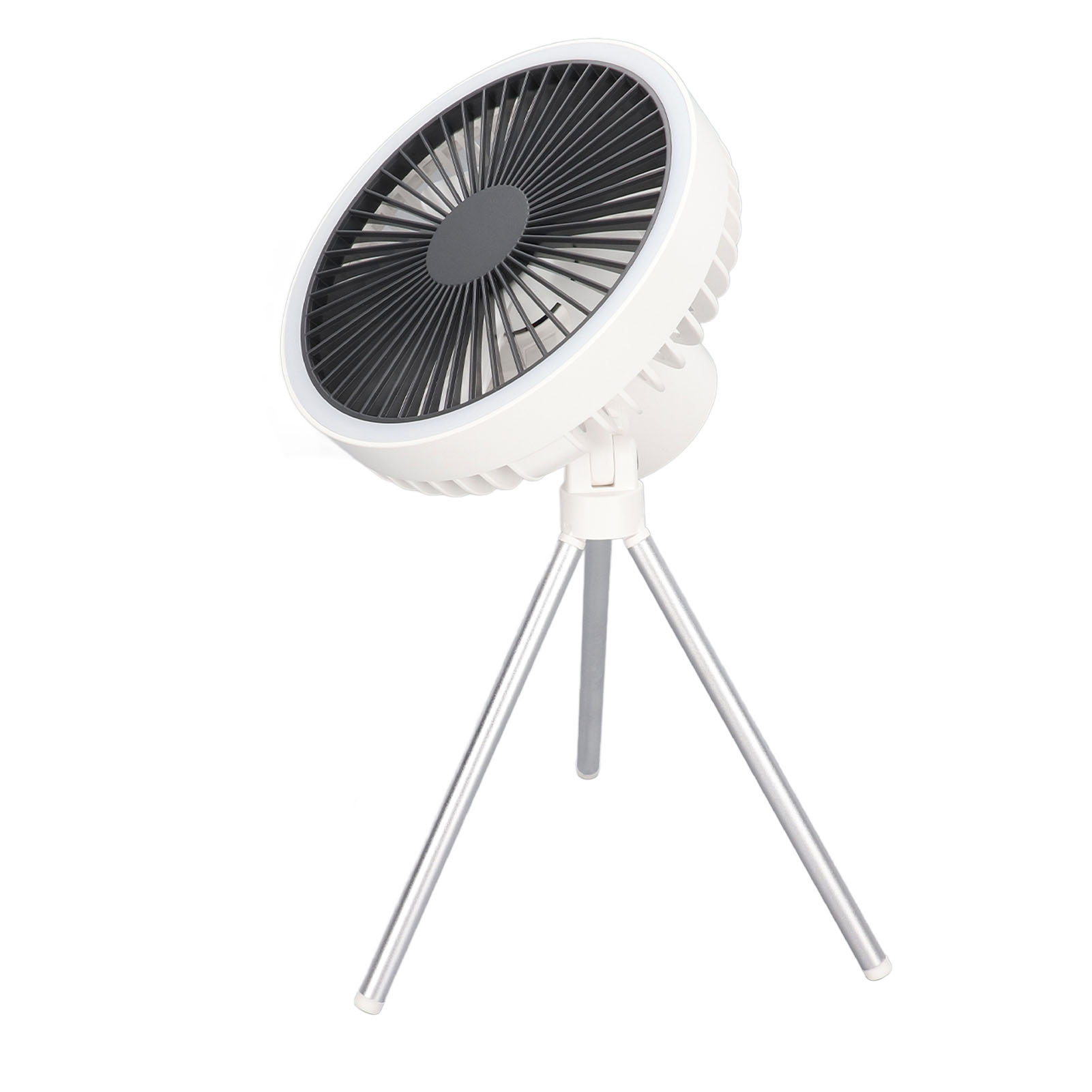 Dreibein-tischventilator Mit Licht, Usb-akkubetrieb, 3 Geschwindigkeitsstufen, Tragbar, Zum Aufhängen Im Zelt, Für Drinnen Und Draußen, Camping, Weiß
