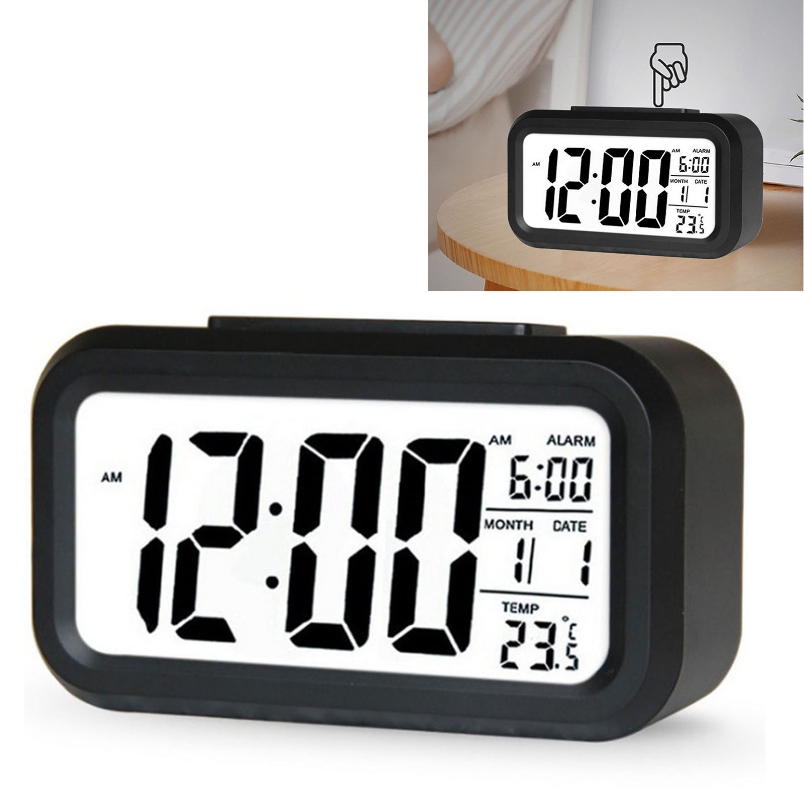 Wiederaufladbarer Elektronischer Wecker Mit Leuchtender Led-digitalanzeige, Ideal Für Schüler Und Kinder, Innovatives Geschenk, Schwarz, Mit Batterie, Englisch