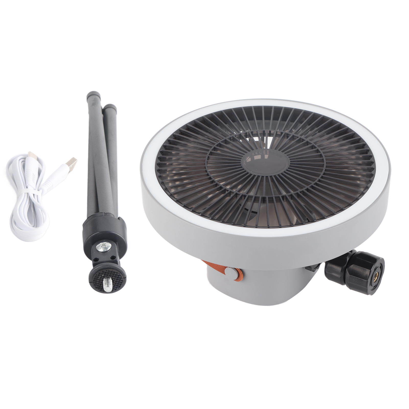Tragbarer, Wiederaufladbarer Usb-stativventilator Für Camping Und Zelte, Grau