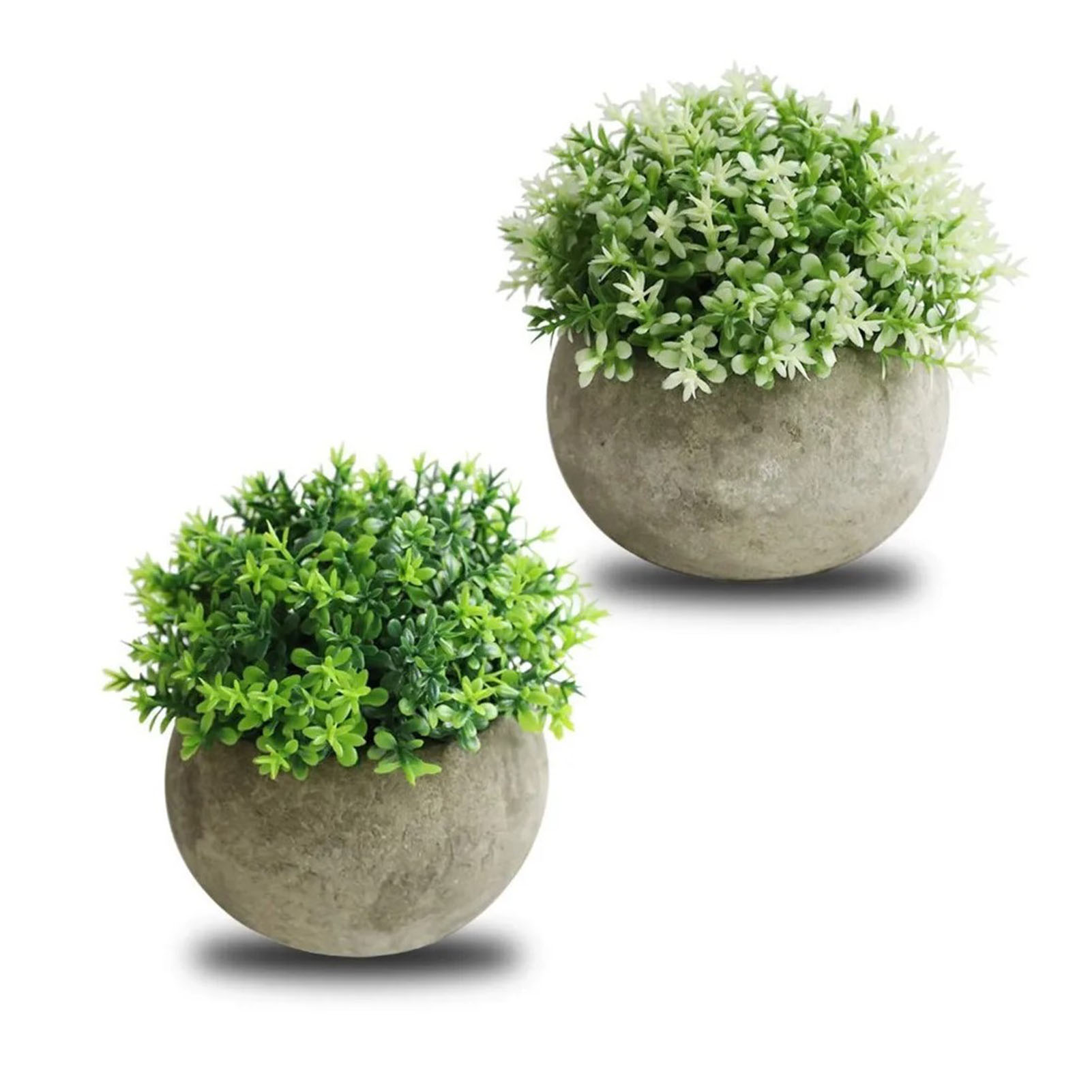 2 Stück Künstliche Bonsai-kugeln Aus Zellstoff, Halbkreisförmig, Für Den Schreibtisch, Grüne Topfpflanzen, Weiß-grün