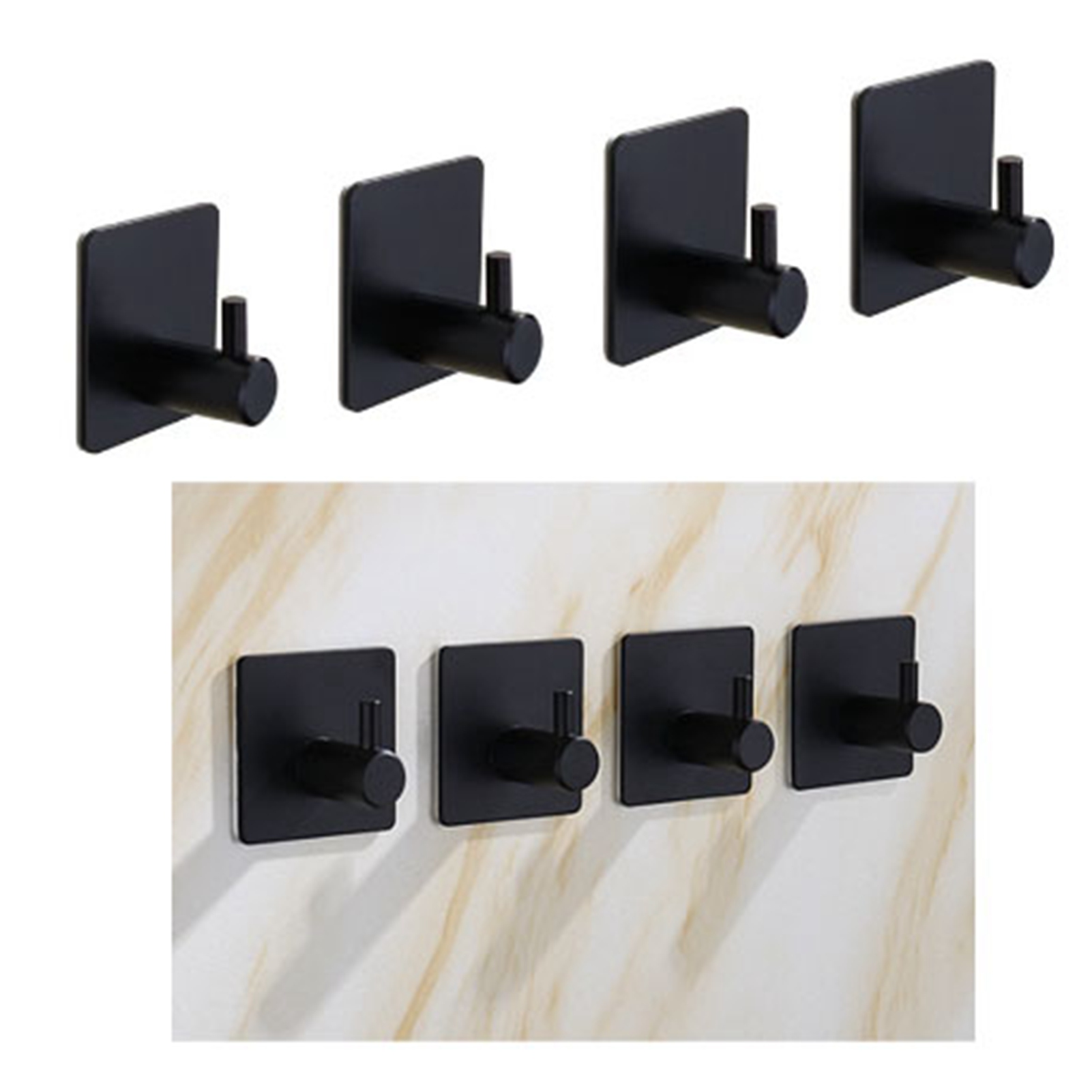 4er-pack Kleiderhaken, Stark Klebend, Wandhaken Aus Edelstahl 304, Schwarz, Quadratisch