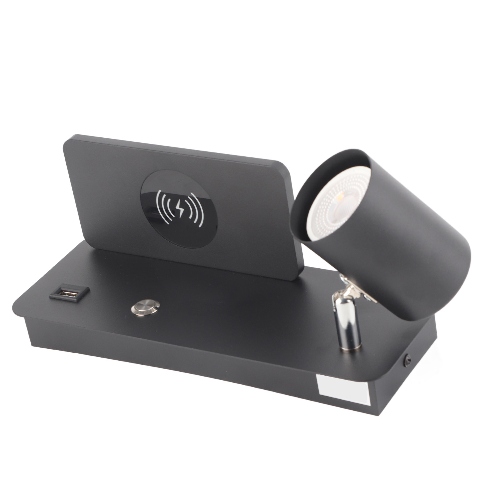 Led-wandleuchte Mit Usb-anschluss, Kabelloses Laden, 85–265 V, Schwarz, Links