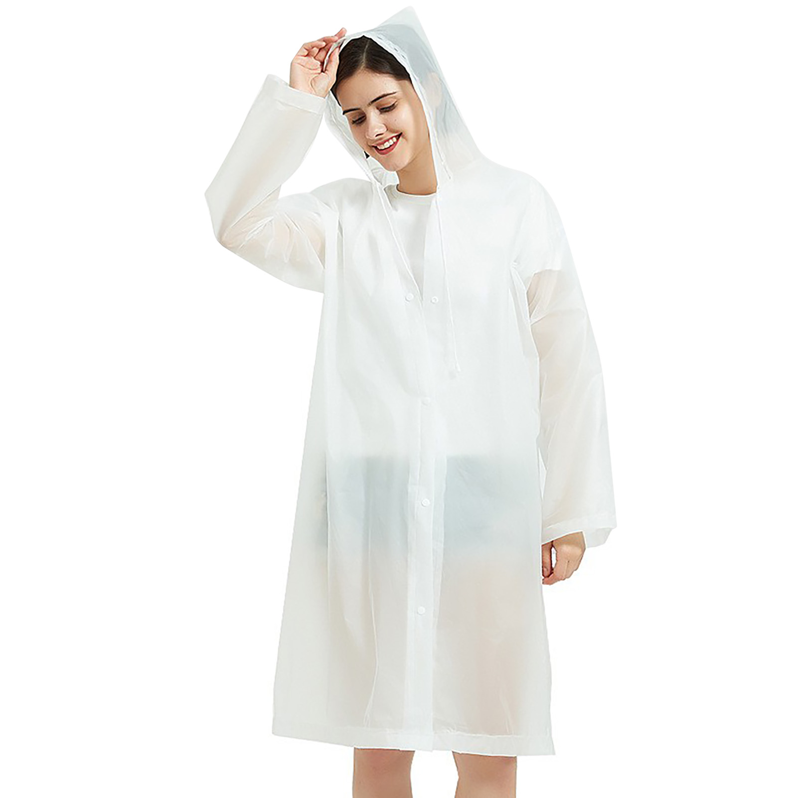 Regenmantel Für Erwachsene, Dick Gefüttert, Wiederverwendbar, Leicht, Mit Kapuze, Einteiliger Regenponcho Für Outdoor-reisen, Weiß