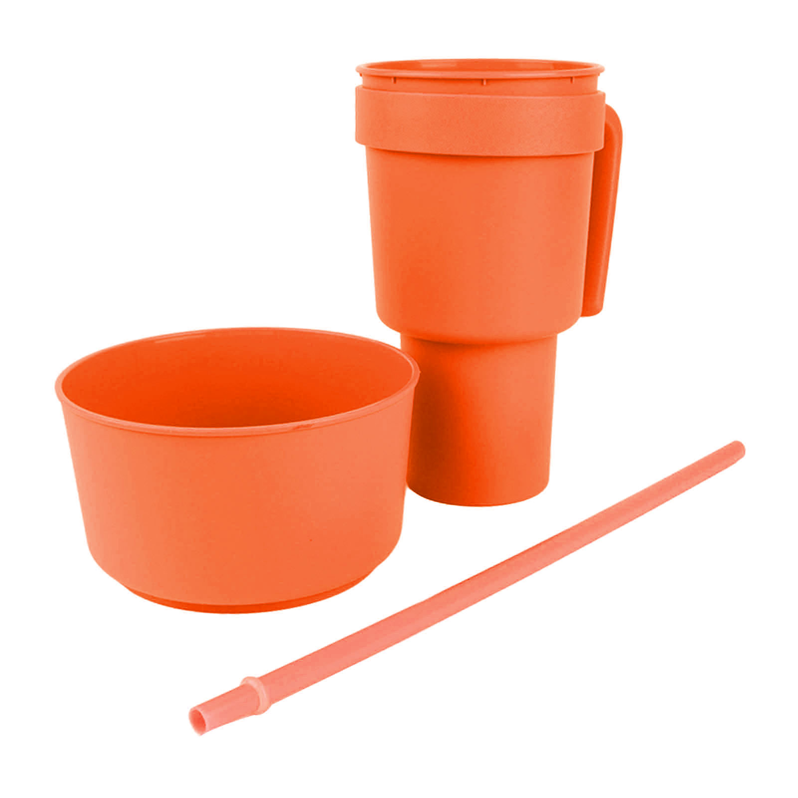 2-in-1-snackbecher Mit Strohhalm, Große Öffnung, Kunststoffbecher Mit Deckel, Snackschale Für Kino, Zuhause Und Reisen, Orange