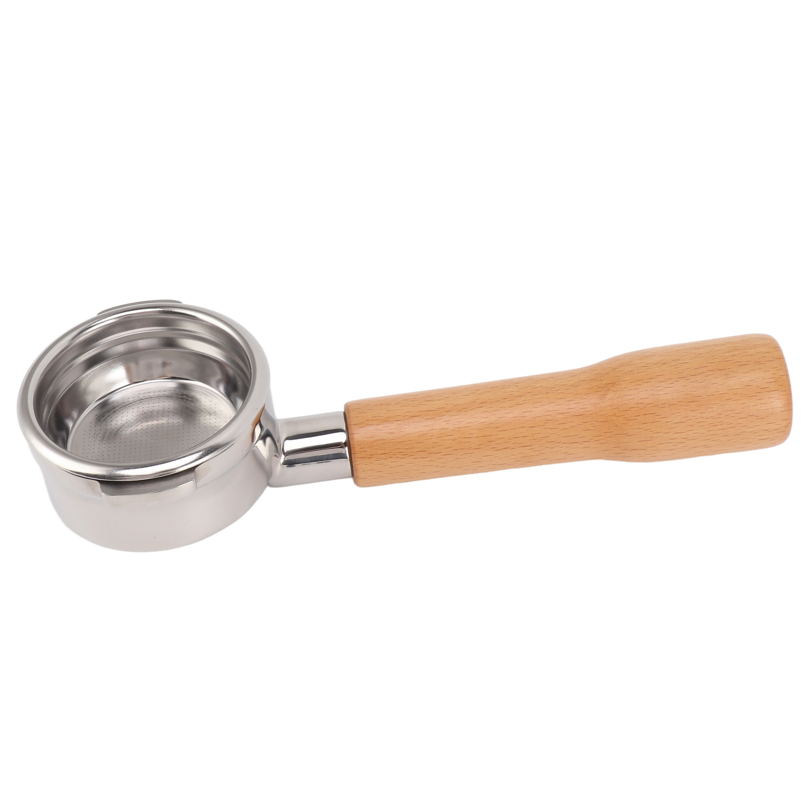 Kaffeefilter 58 Mm, Bodenlos, Edelstahl, Abnehmbar, Hitzebeständig, Hohe Kompatibilität, Leicht Zu Reinigen, 2-ohr-siebträger Für Breville 9 C1, Buchenholzfarbe